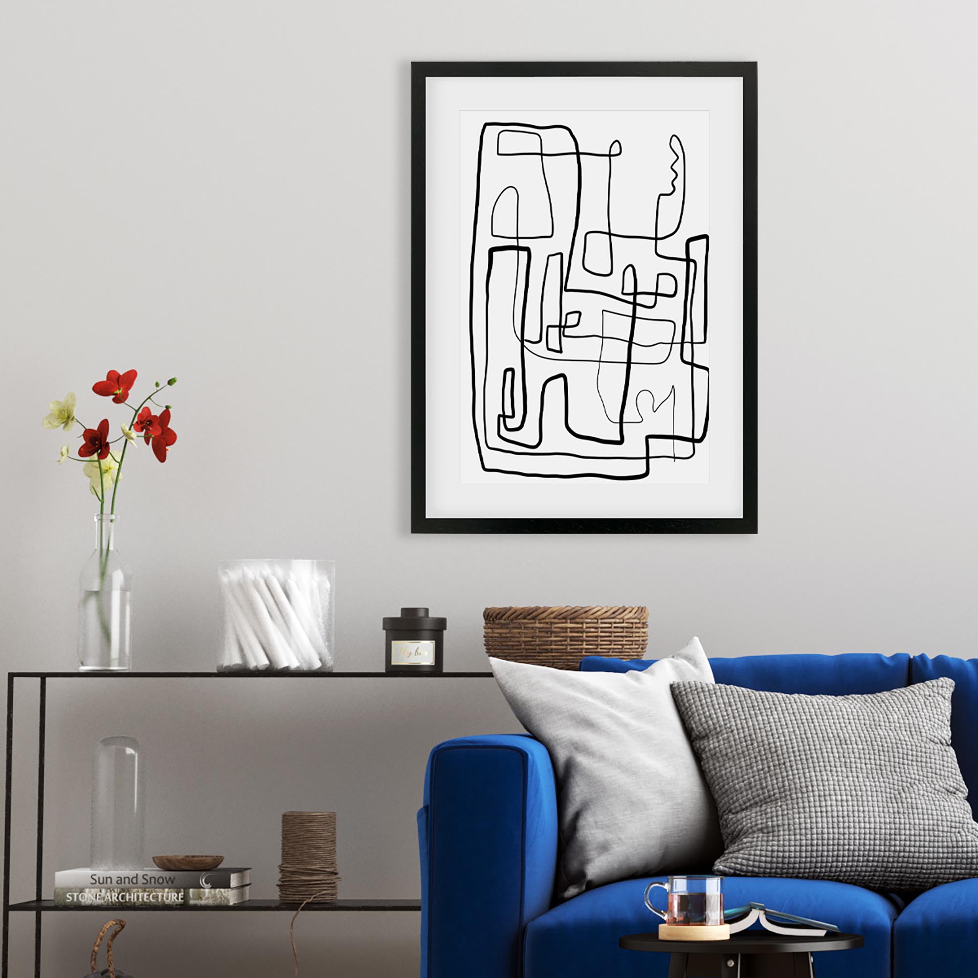 Labyrinth Line Drawing Framed Art