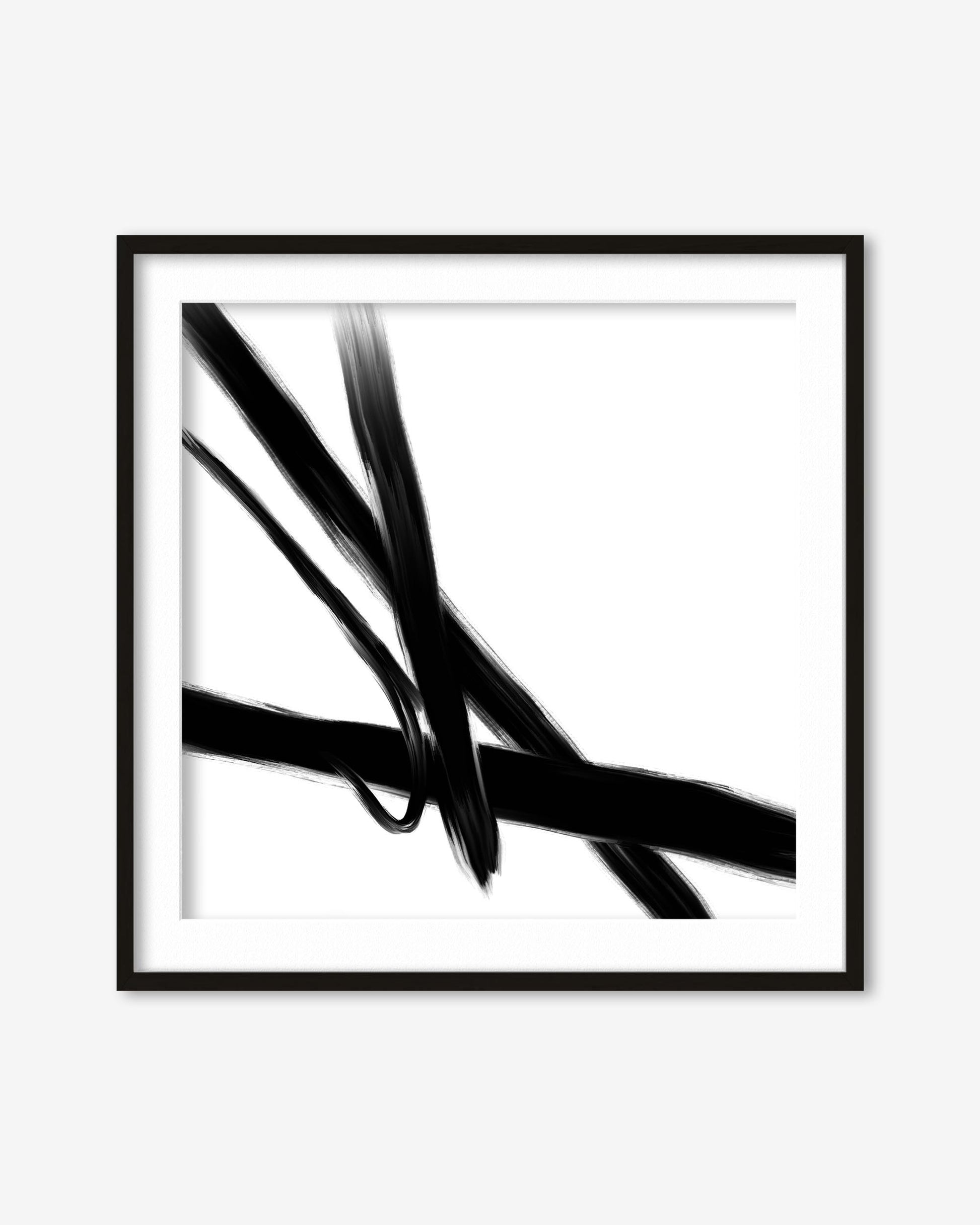 Framed black and white abstract art print on a white background