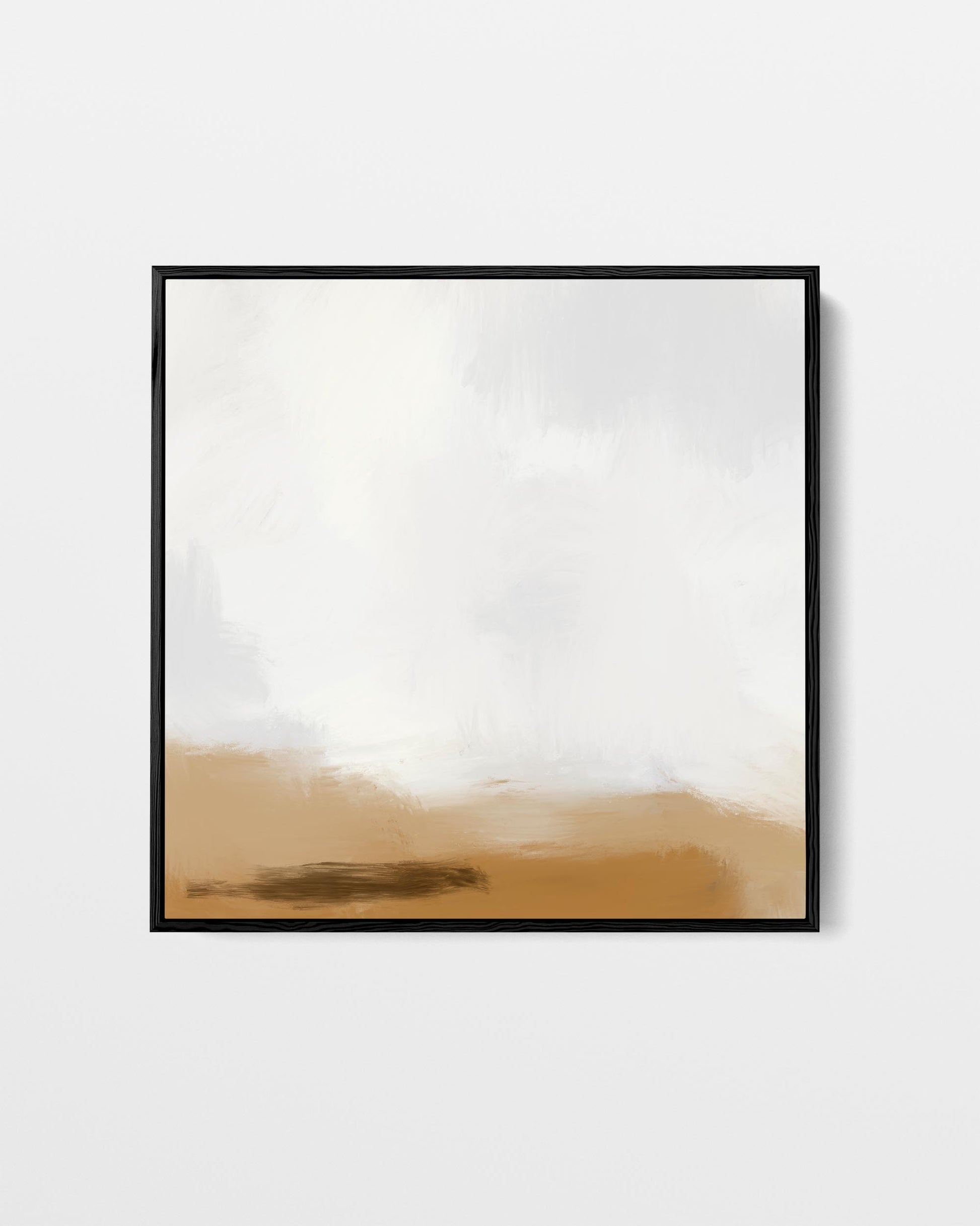 Framed abstract art piece with a gradient from beige to white on a white background