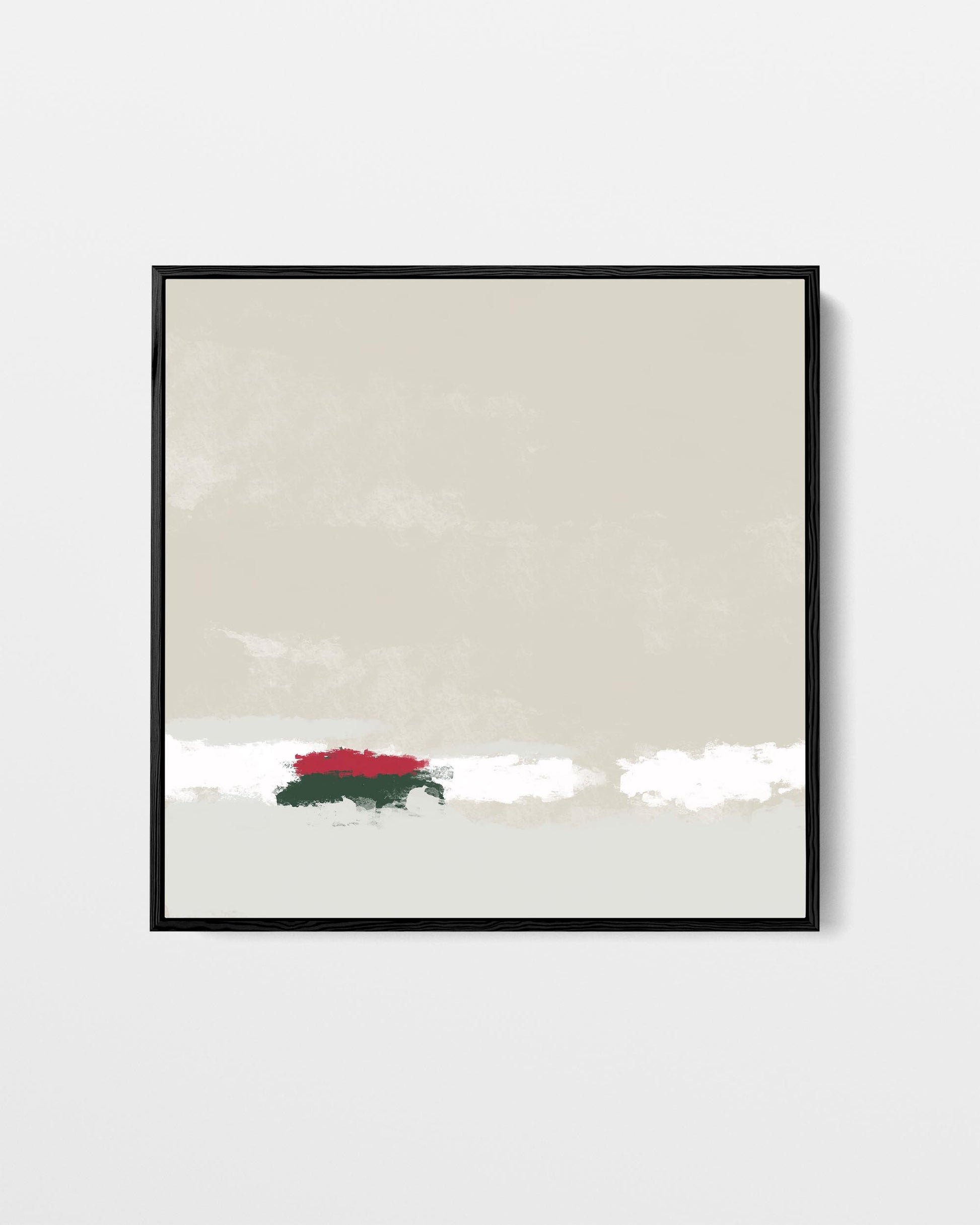 Framed artwork with a minimalistic design on a plain background