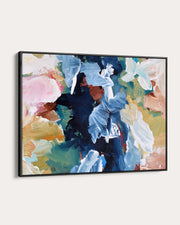 Abstract painting with colorful floral design on a white background