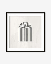 Framed artwork with a black arch design on a white background