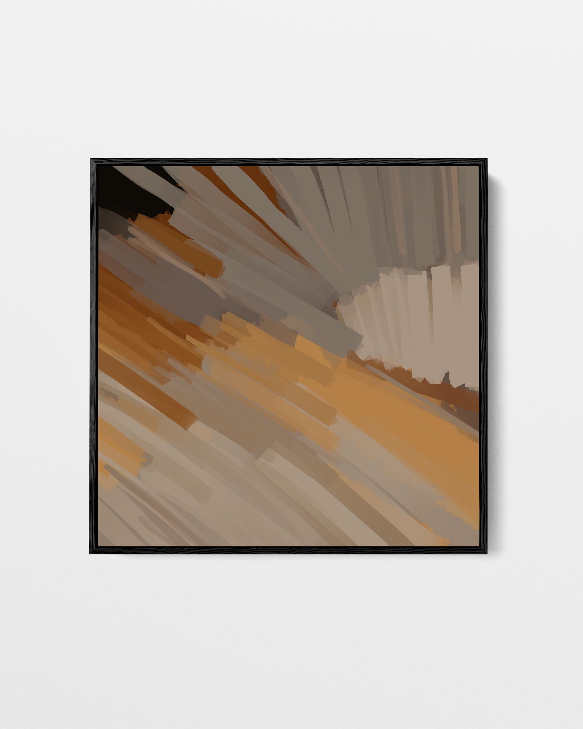 Abstract art print with geometric shapes in brown and beige on a white background
