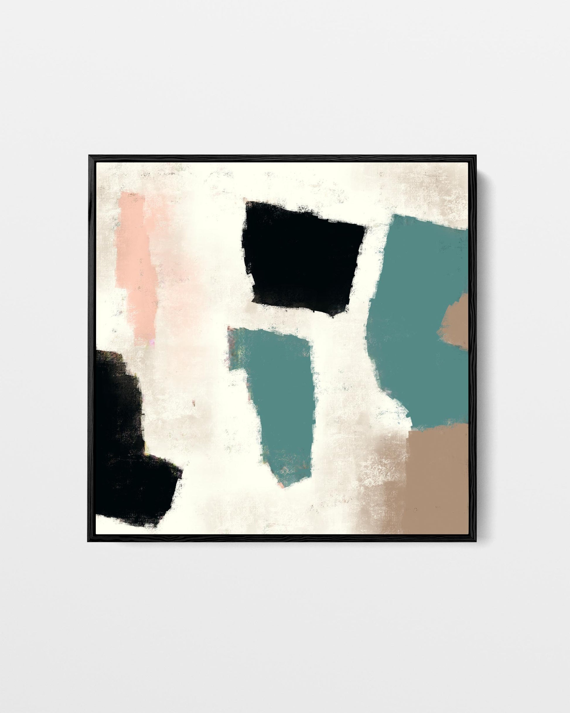 Abstract art print with geometric shapes on a light gray background