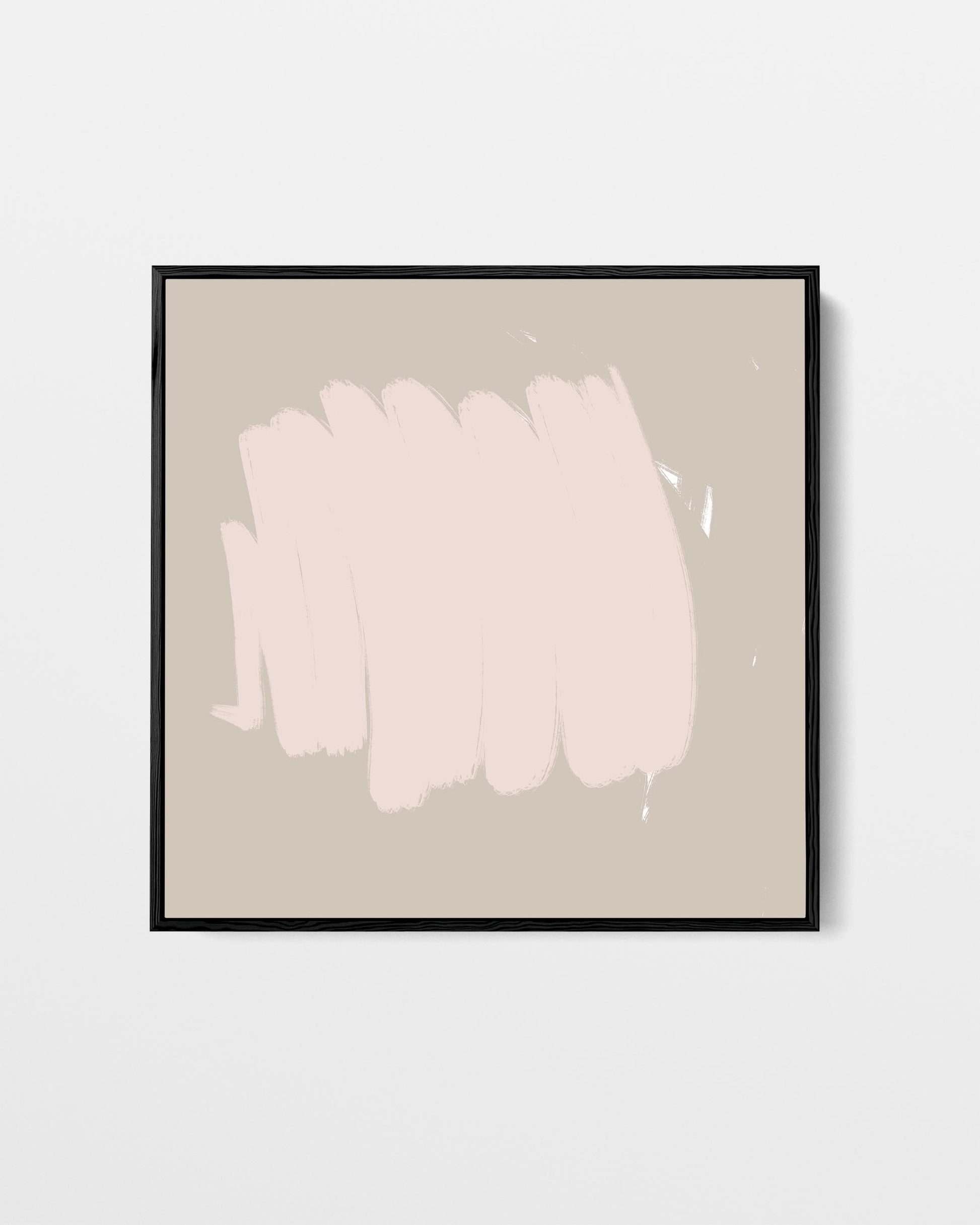 Framed abstract art with a beige background and black frame