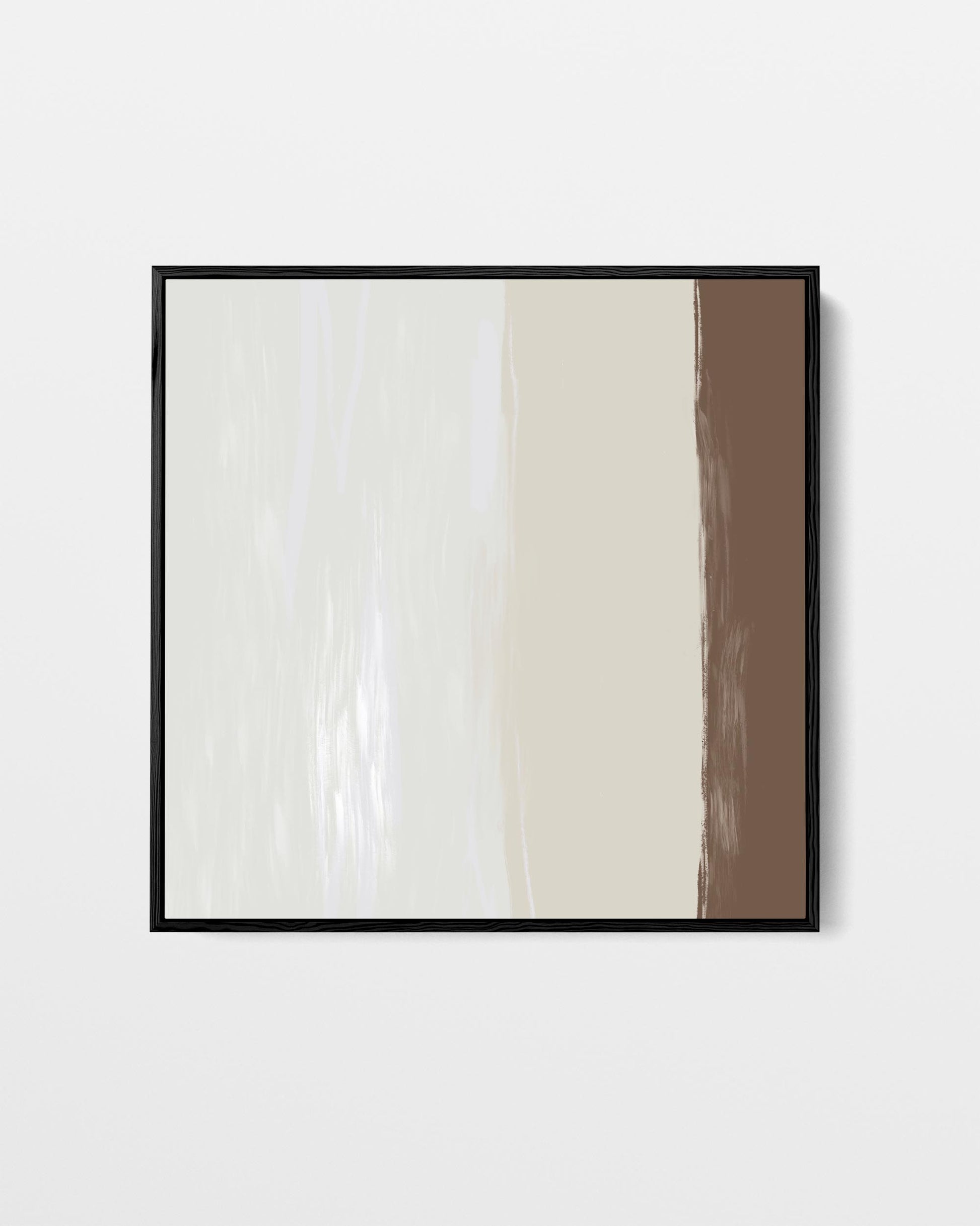 Abstract art print with a brown stripe on a white background