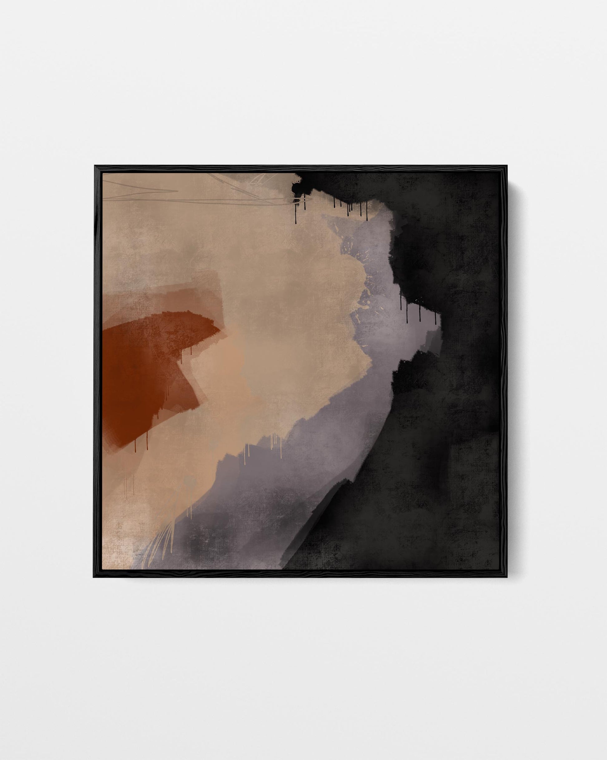 Abstract art print with brown, beige, and black colors on a white background