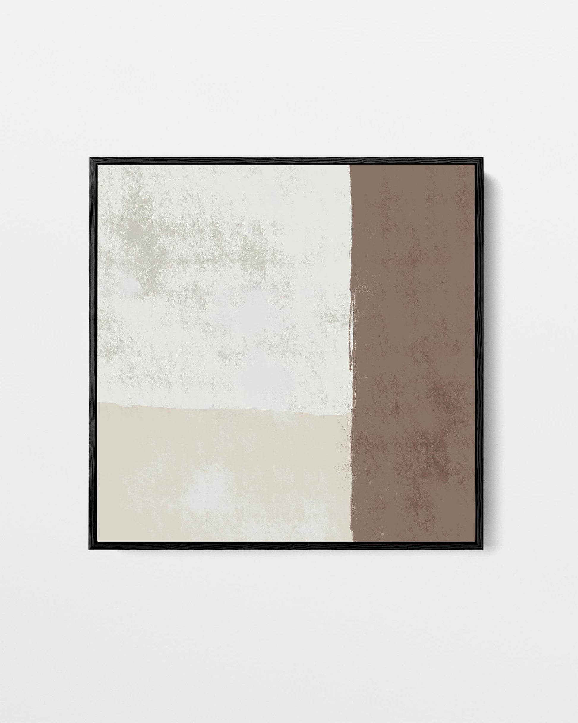 Abstract art print with a black frame on a white wall