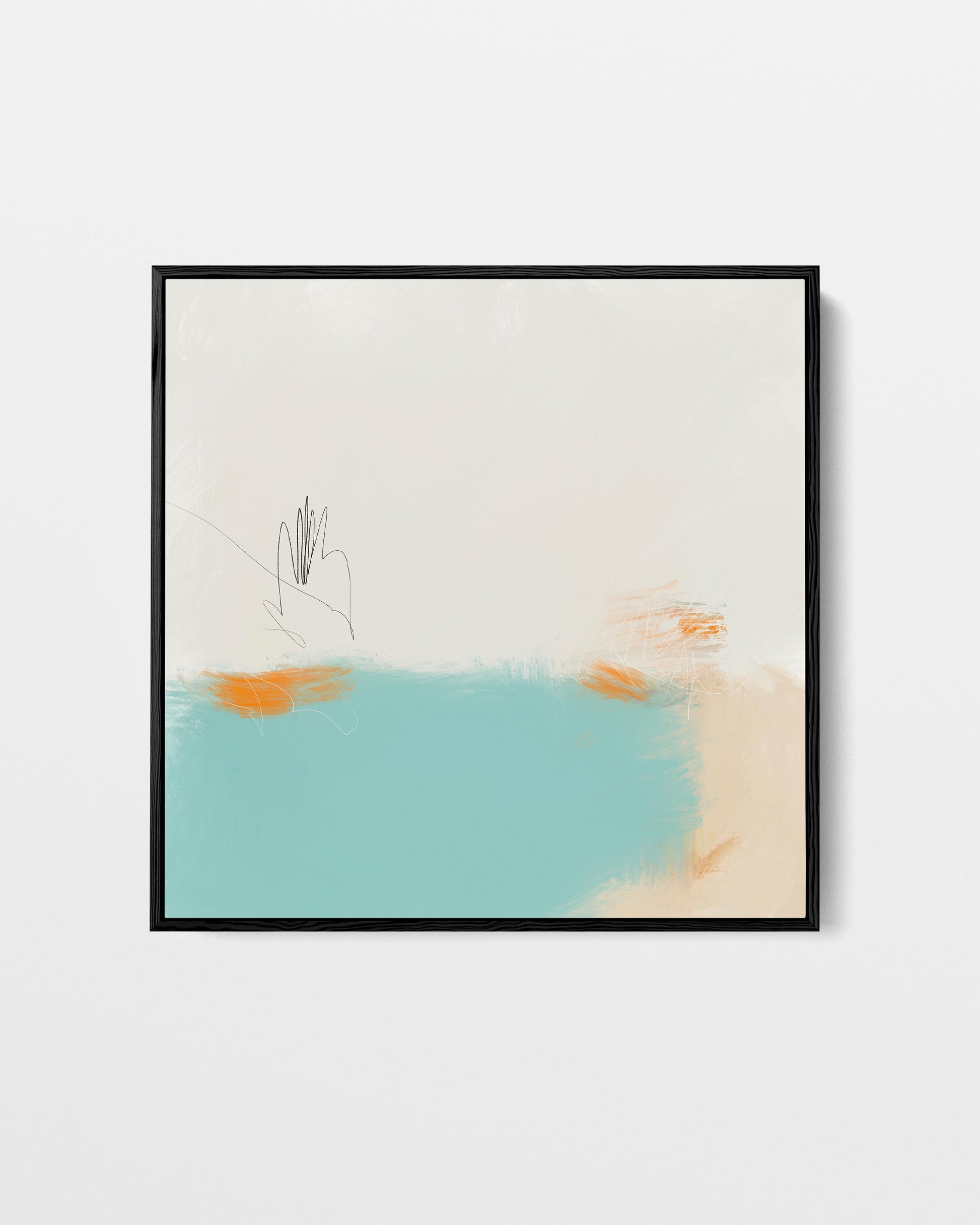 Framed abstract artwork with a minimalistic design on a white background