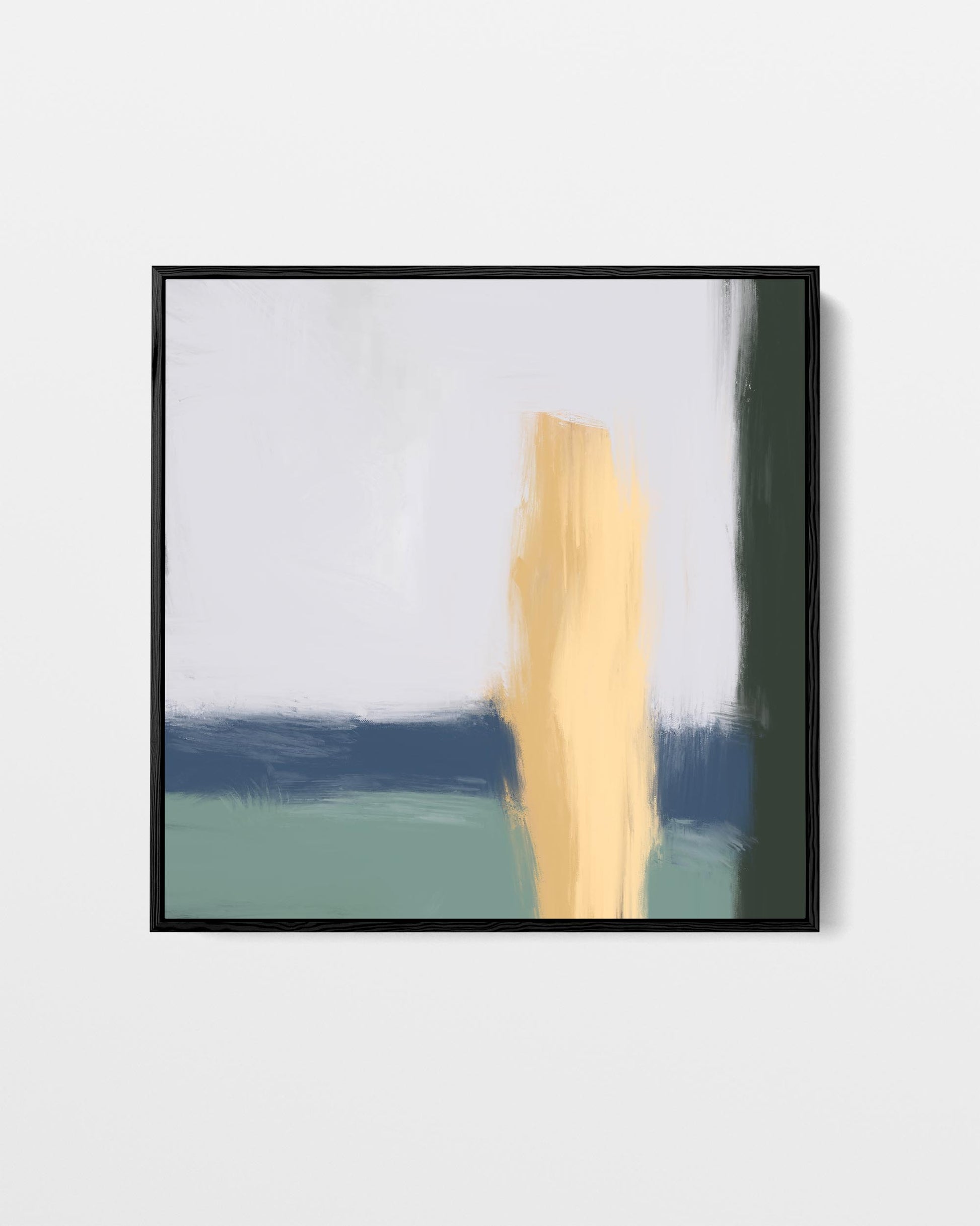 Framed abstract art with a vertical yellow stripe on a light gray background