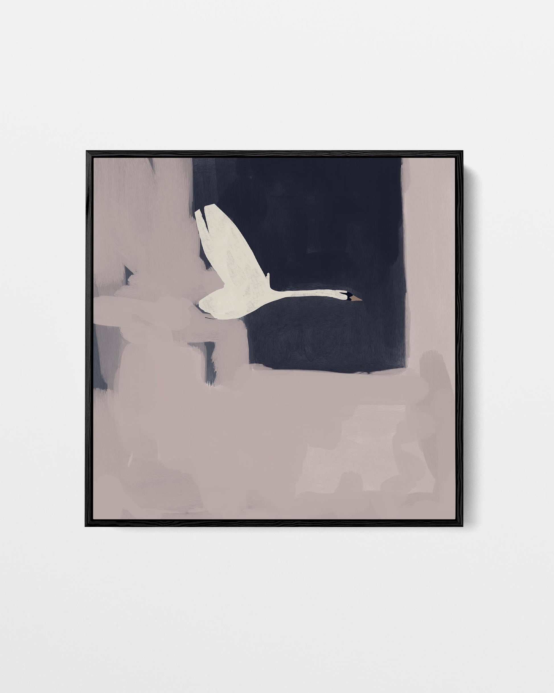 Framed artwork of a white swan on a watercolor background