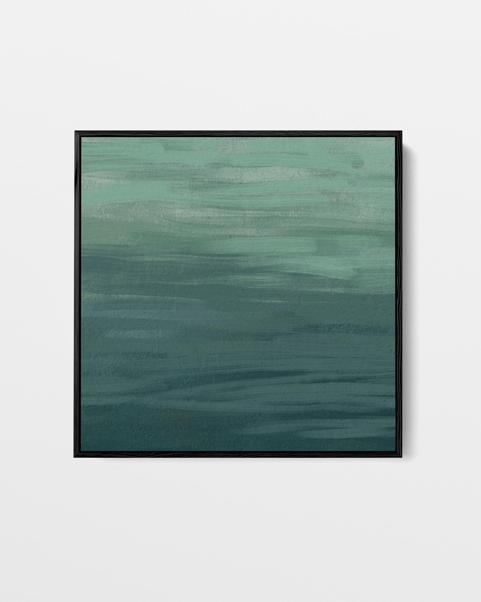 Framed abstract artwork with wavy green pattern on a white background