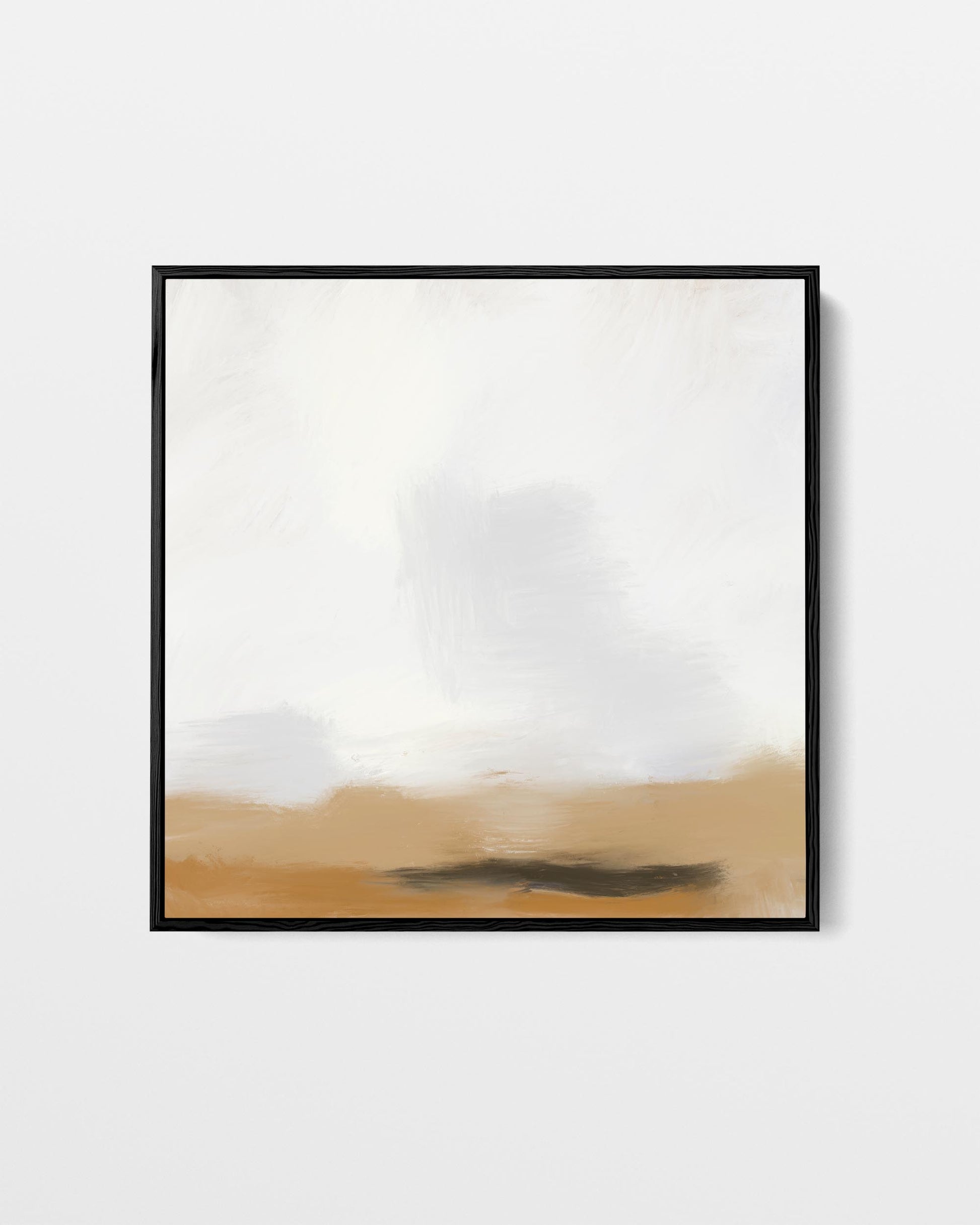 Framed abstract art piece with a minimalistic design on a white wall