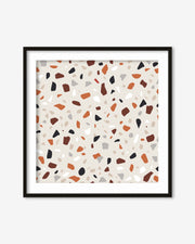 Framed artwork with a terrazzo pattern on a white background