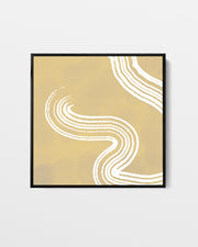 Framed abstract art print with white lines on a gold background