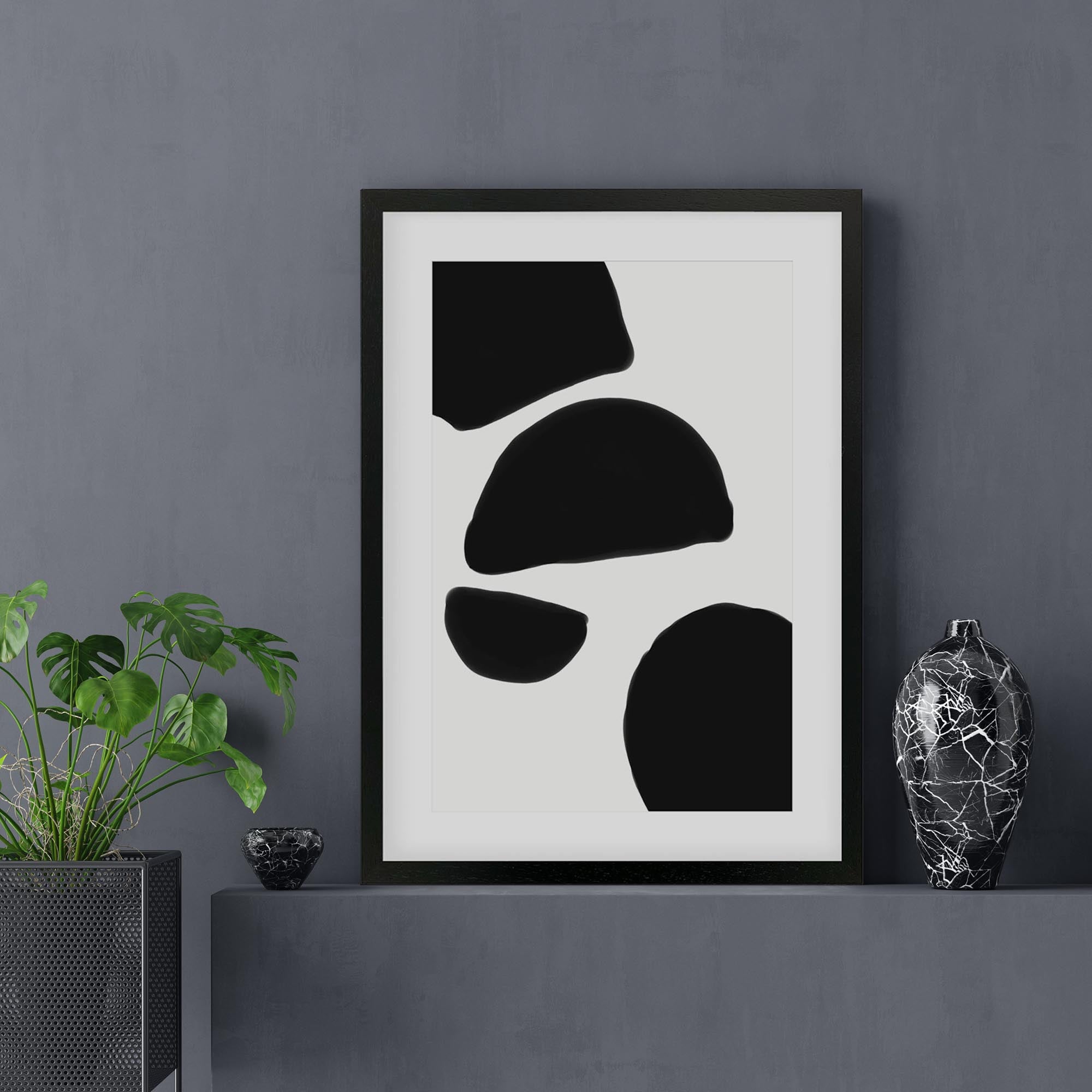 Monochrome Abstract Shapes Framed Art