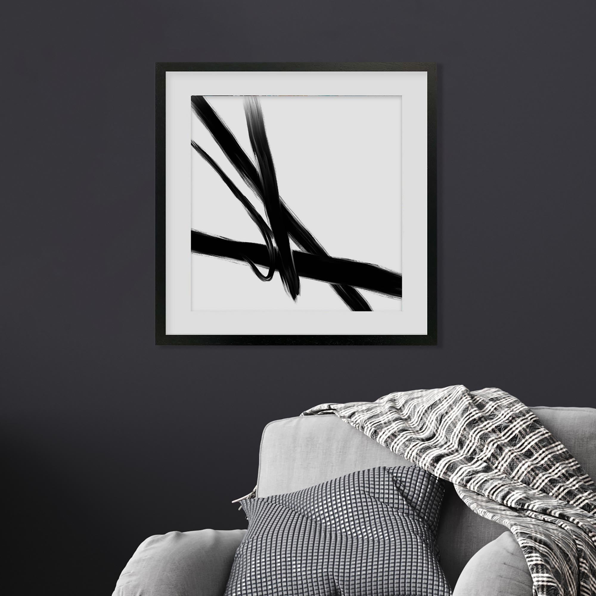 Black Brush Strokes Framed Art