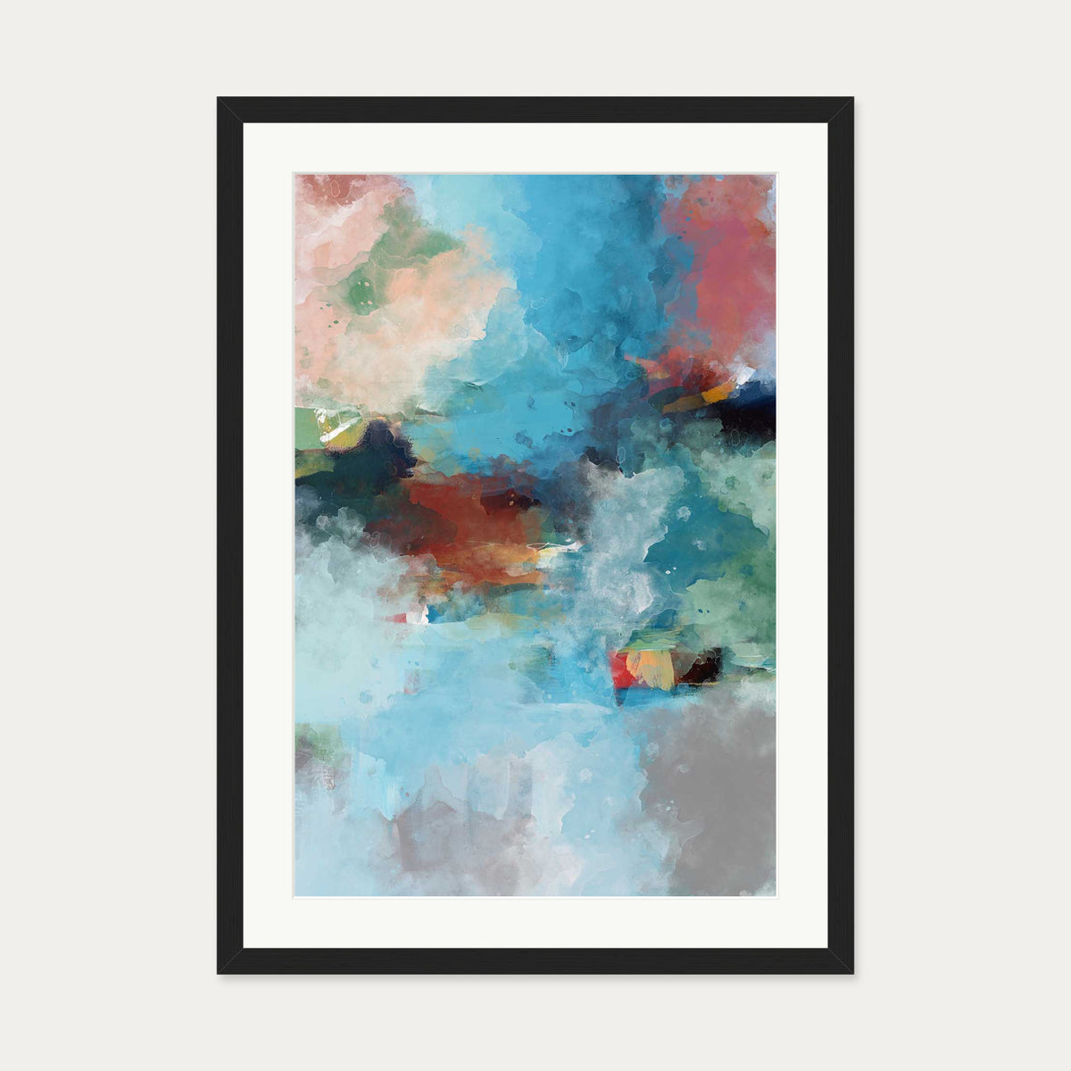Blue Abstract Clouds Art Print — 50 x 70 cm — Black Frame