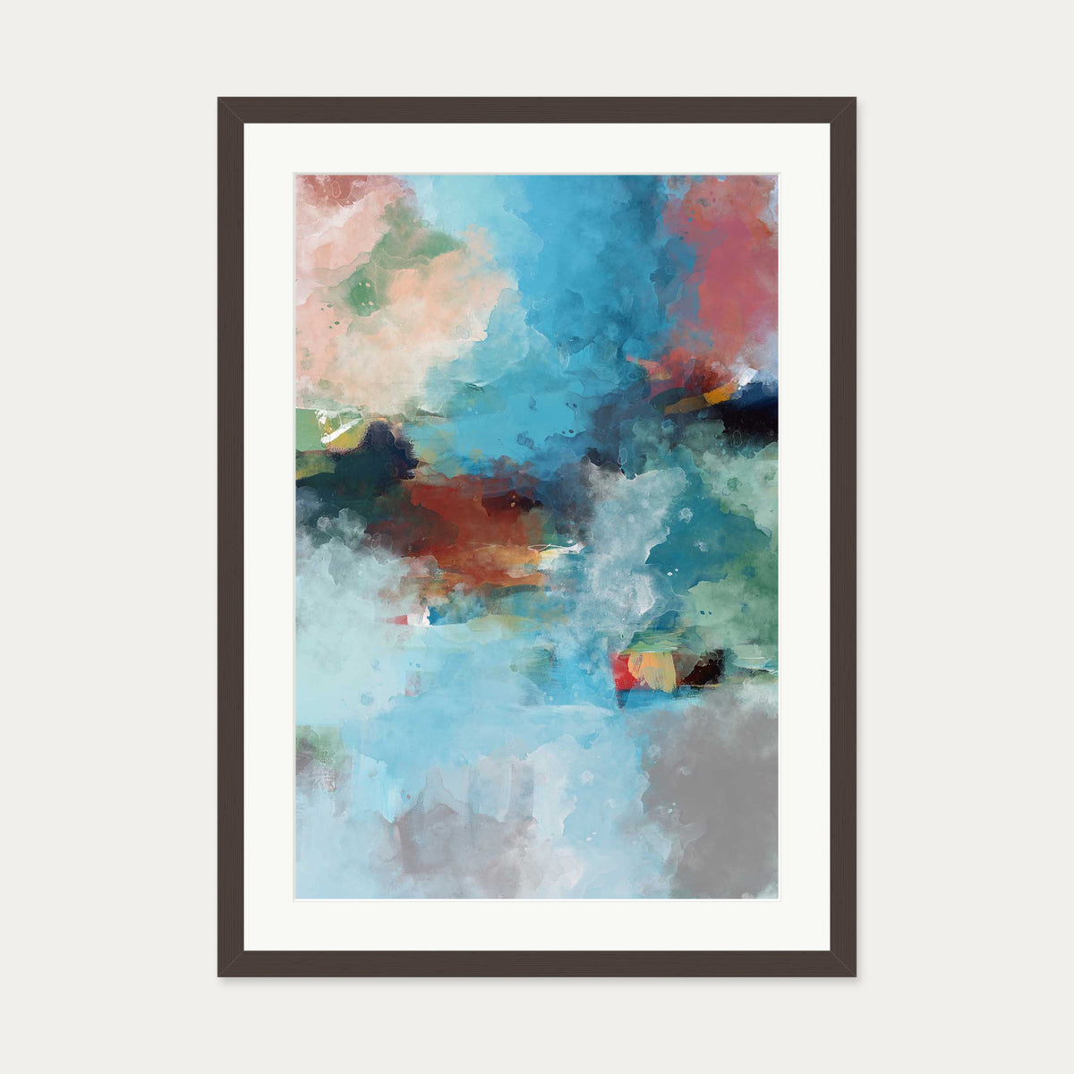 Blue Abstract Clouds Art Print — 50 x 70 cm — Brown Frame