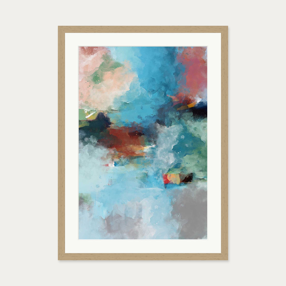 Blue Abstract Clouds Art Print — 50 x 70 cm — Oak Frame