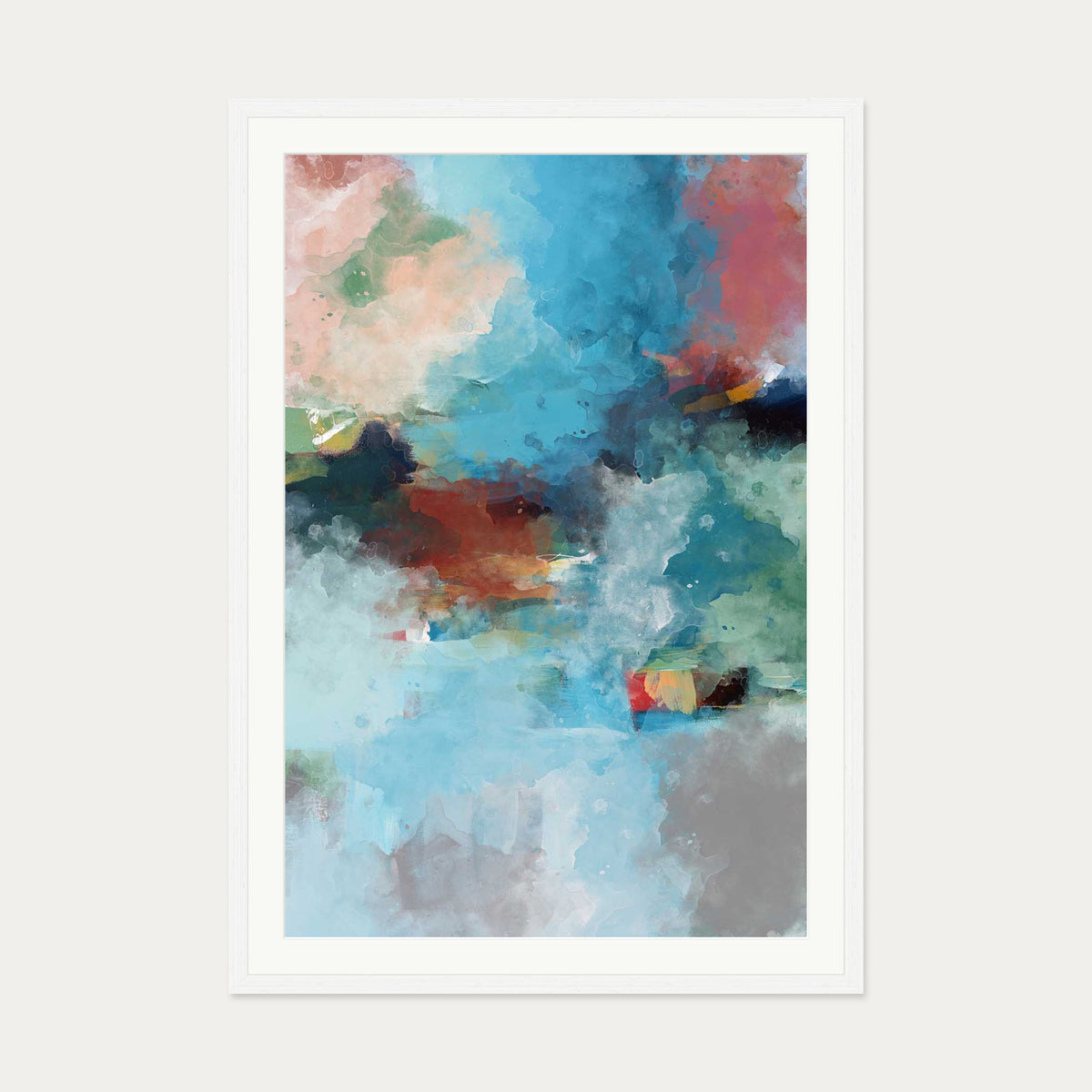 Blue Abstract Clouds Art Print — 70 x 100 cm — White Frame