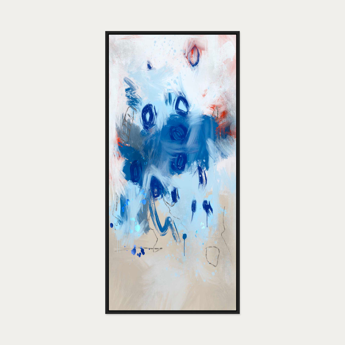 Blue Abstract Flowers Canvas Art — 130 x 60 cm — Black Frame