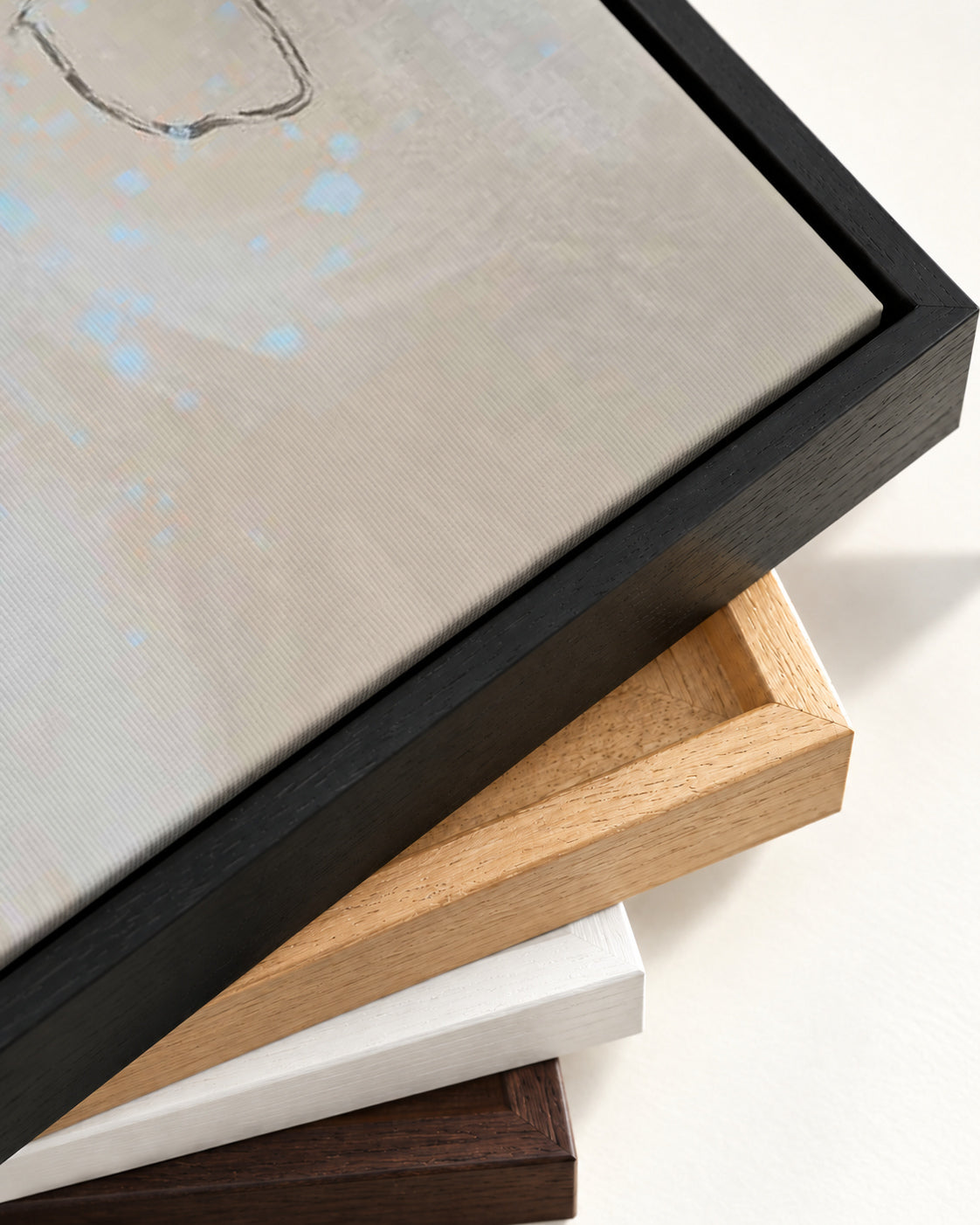 Blue Abstract Flowers Canvas Art — framed canvas corner and wrapped canvas detail