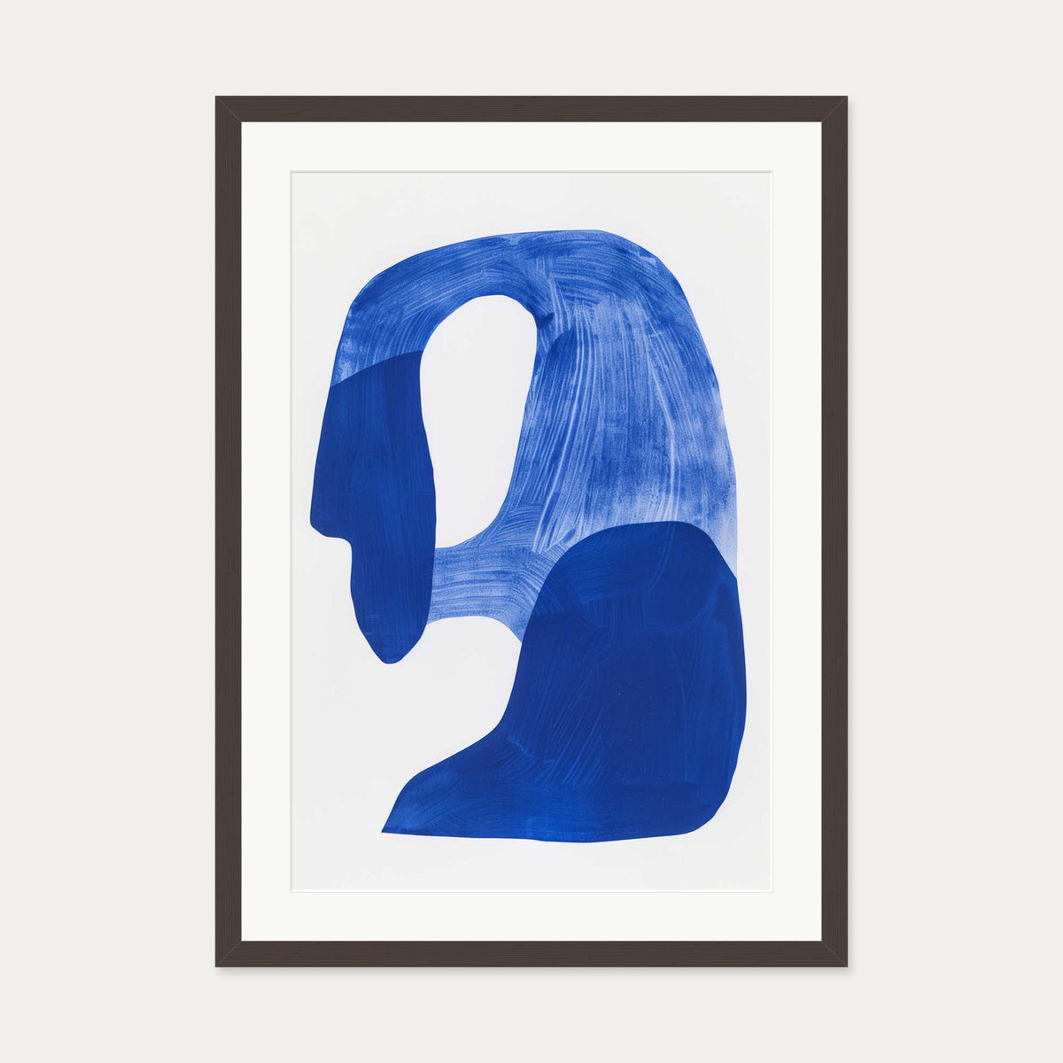 Blue Abstract Rock Wall Art Print — 50 x 70 cm — Brown Frame