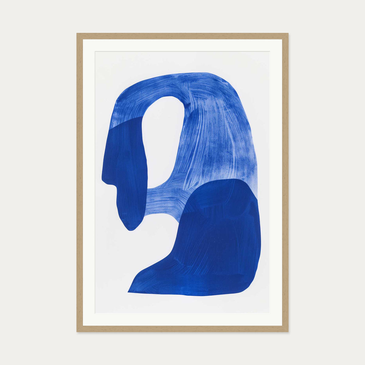 Blue Abstract Rock Wall Art Print — 70 x 100 cm — Oak Frame