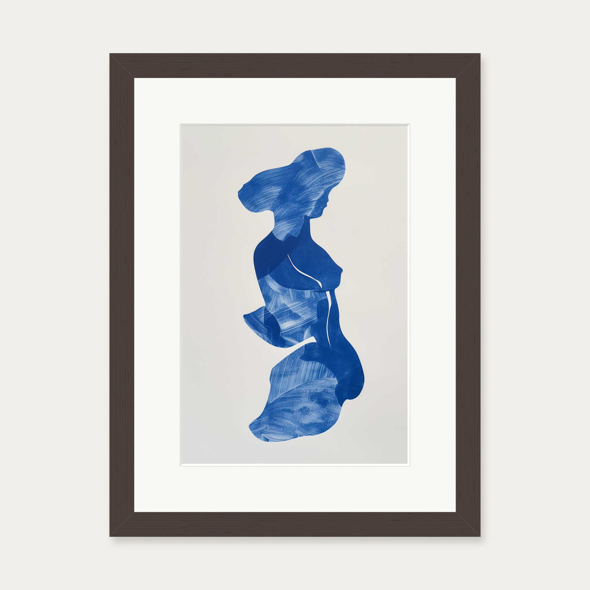 Blue Abstract Wall Art Print — 30 x 40 cm — Brown Frame