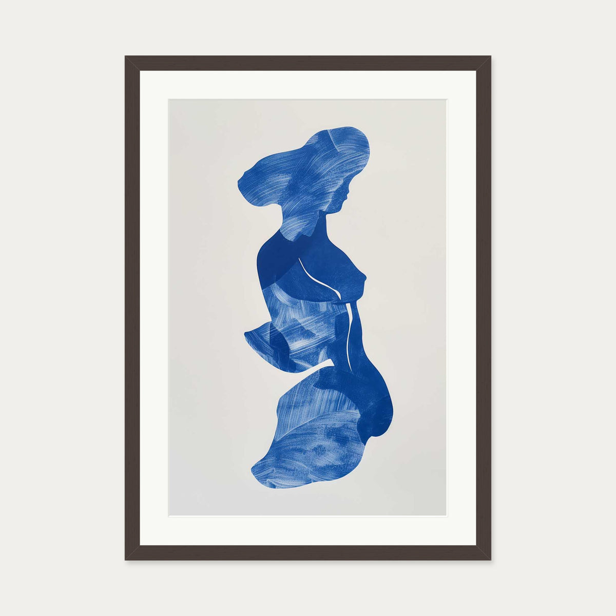 Blue Abstract Wall Art Print — 50 x 70 cm — Brown Frame