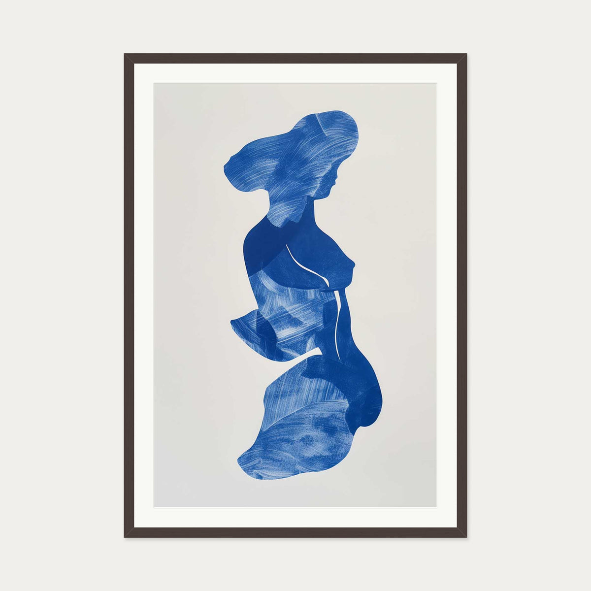 Blue Abstract Wall Art Print — 70 x 100 cm — Brown Frame