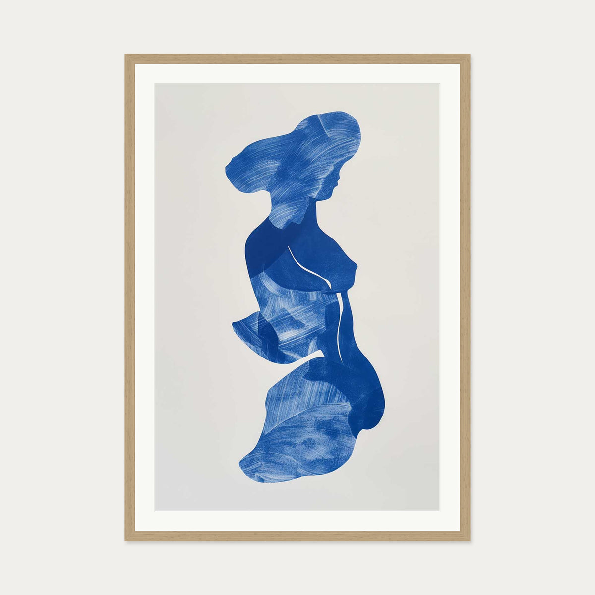 Blue Abstract Wall Art Print — 70 x 100 cm — Oak Frame