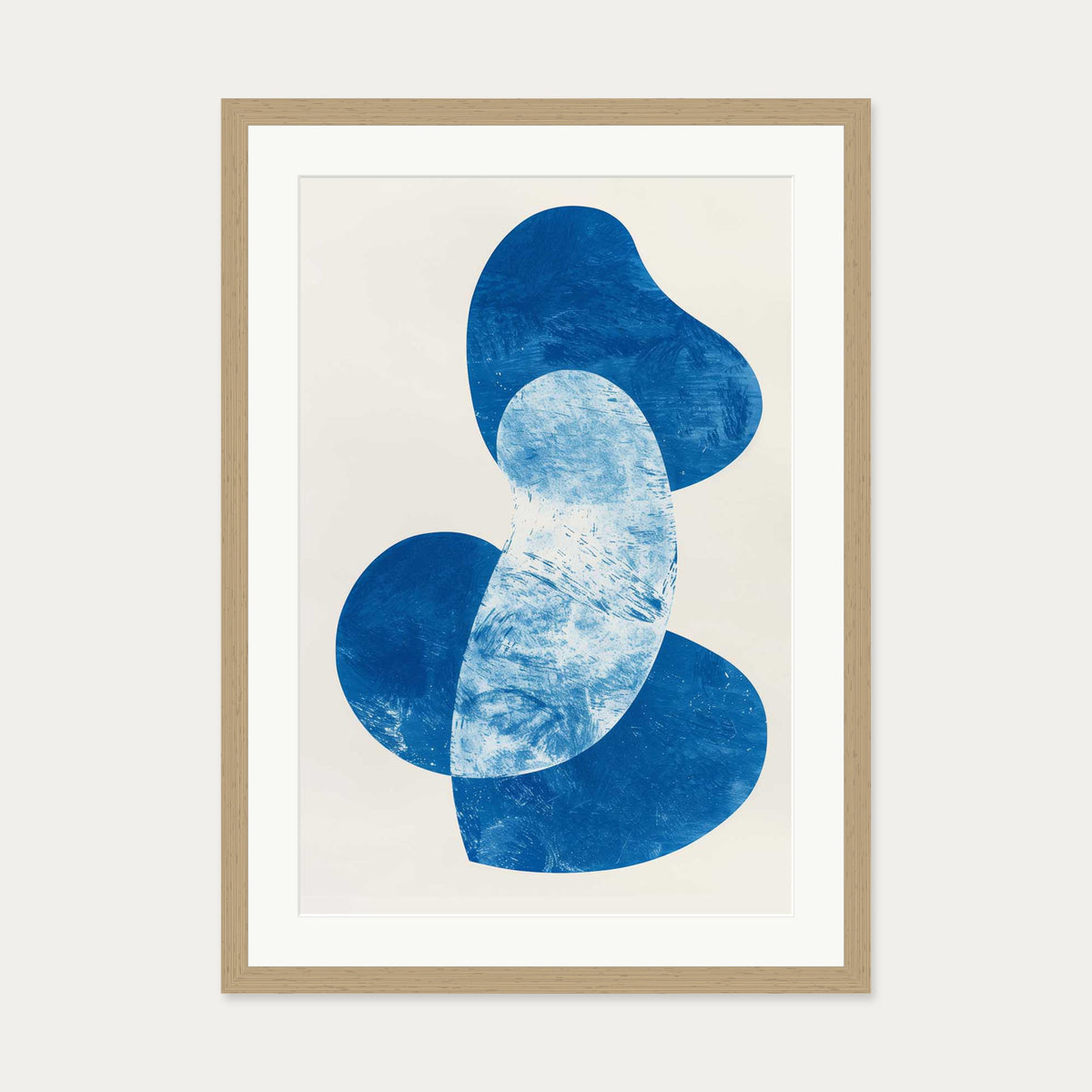 Blue Abstract Whale Wall Art — 50 x 70 cm — Oak Frame