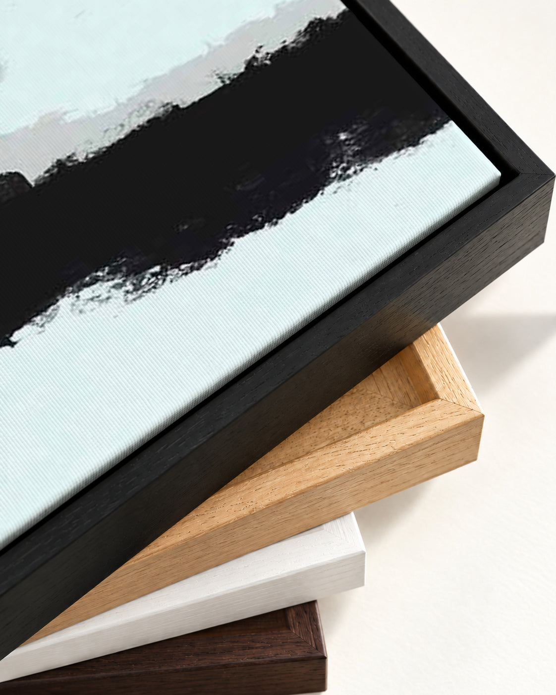 Blue Avenue Canvas Art — framed canvas corner and wrapped canvas detail