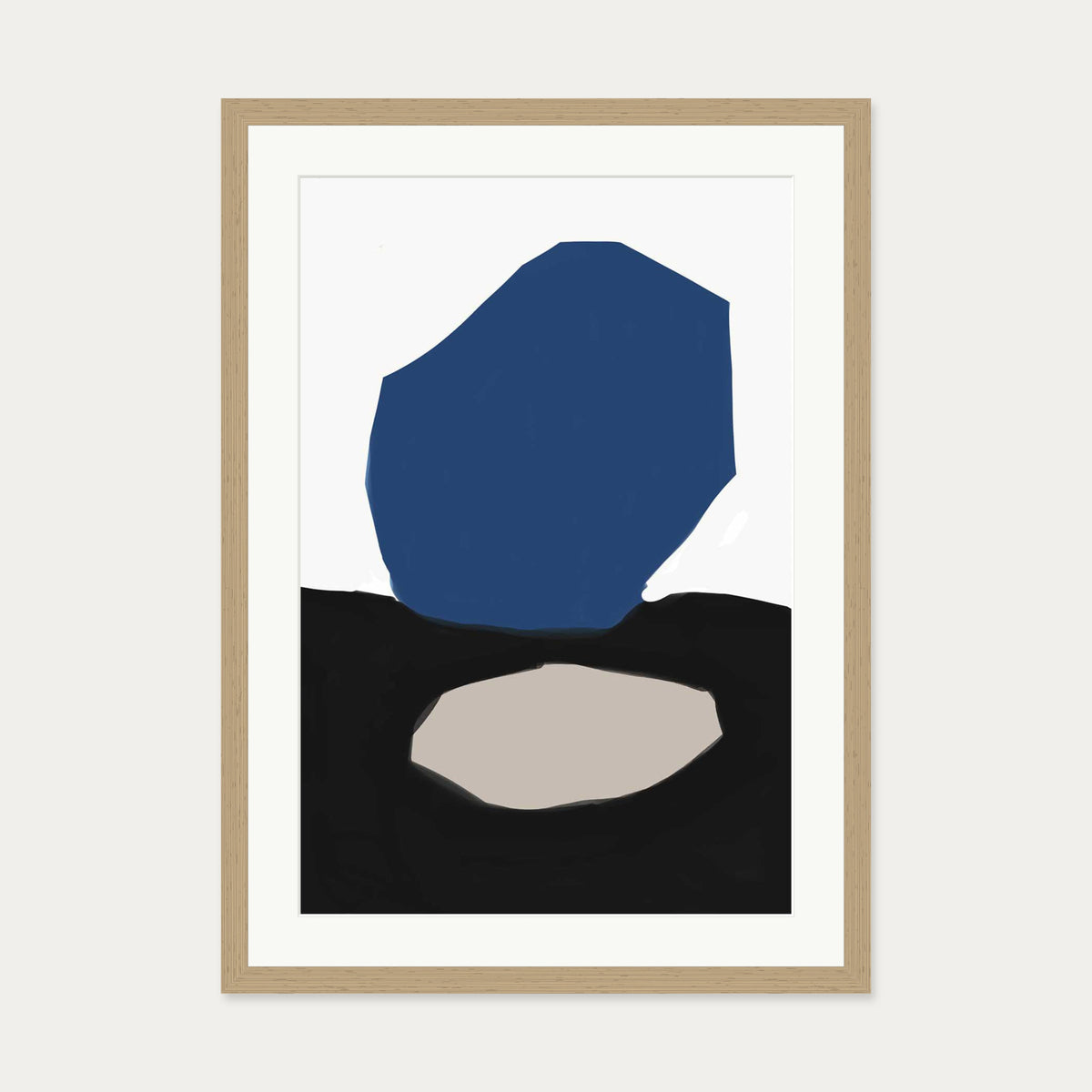 Blue Black Abstract Design Art Print — 50 x 70 cm — Oak Frame
