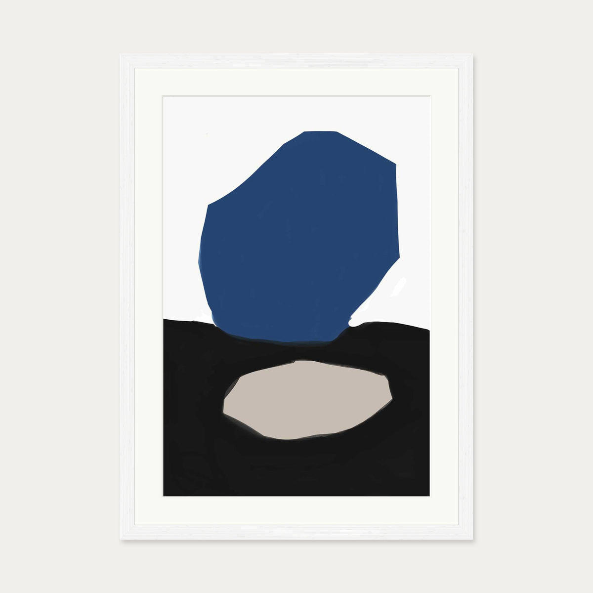 Blue Black Abstract Design Art Print — 50 x 70 cm — White Frame