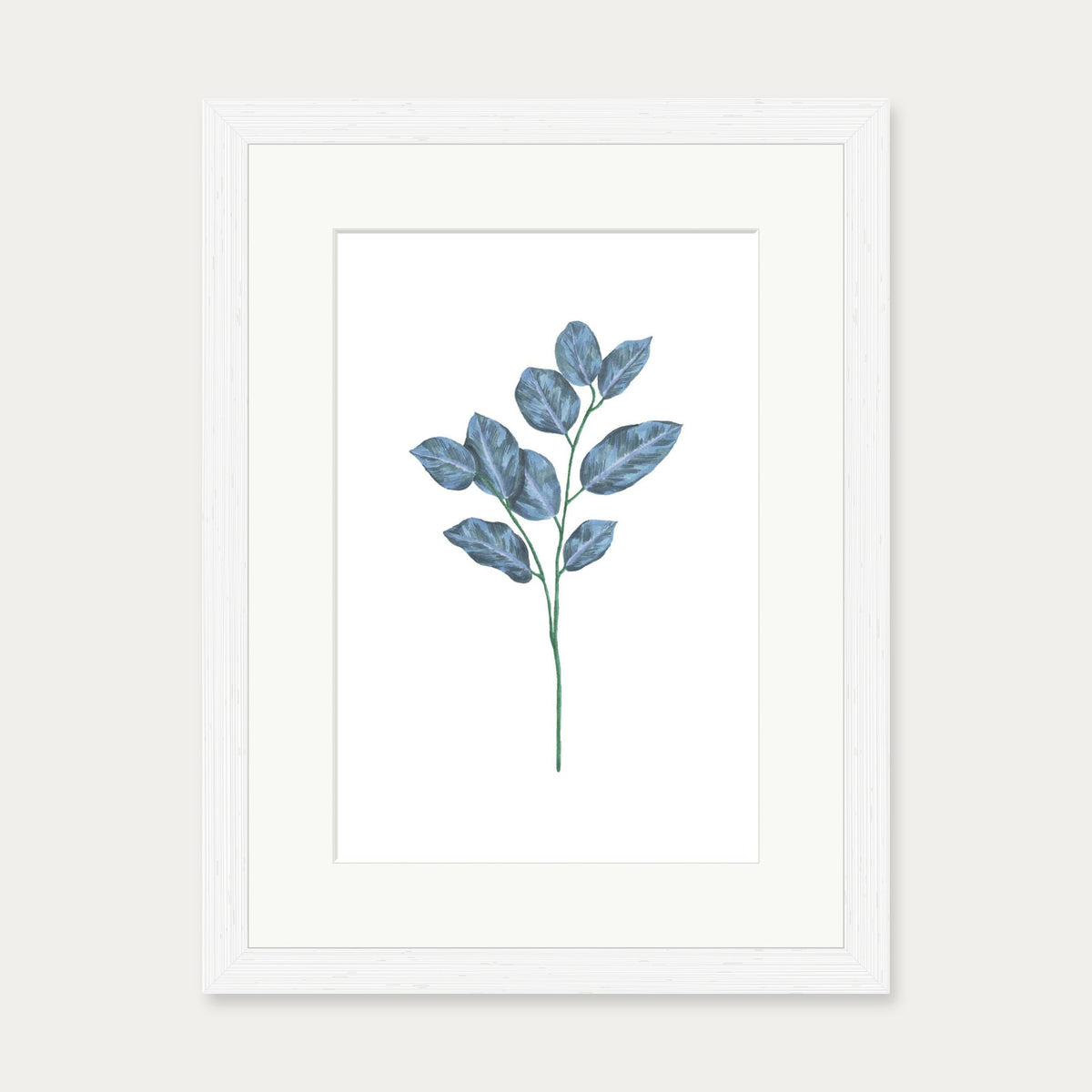 Blue Botanical Stem Art Print — 30 x 40 cm — White Frame