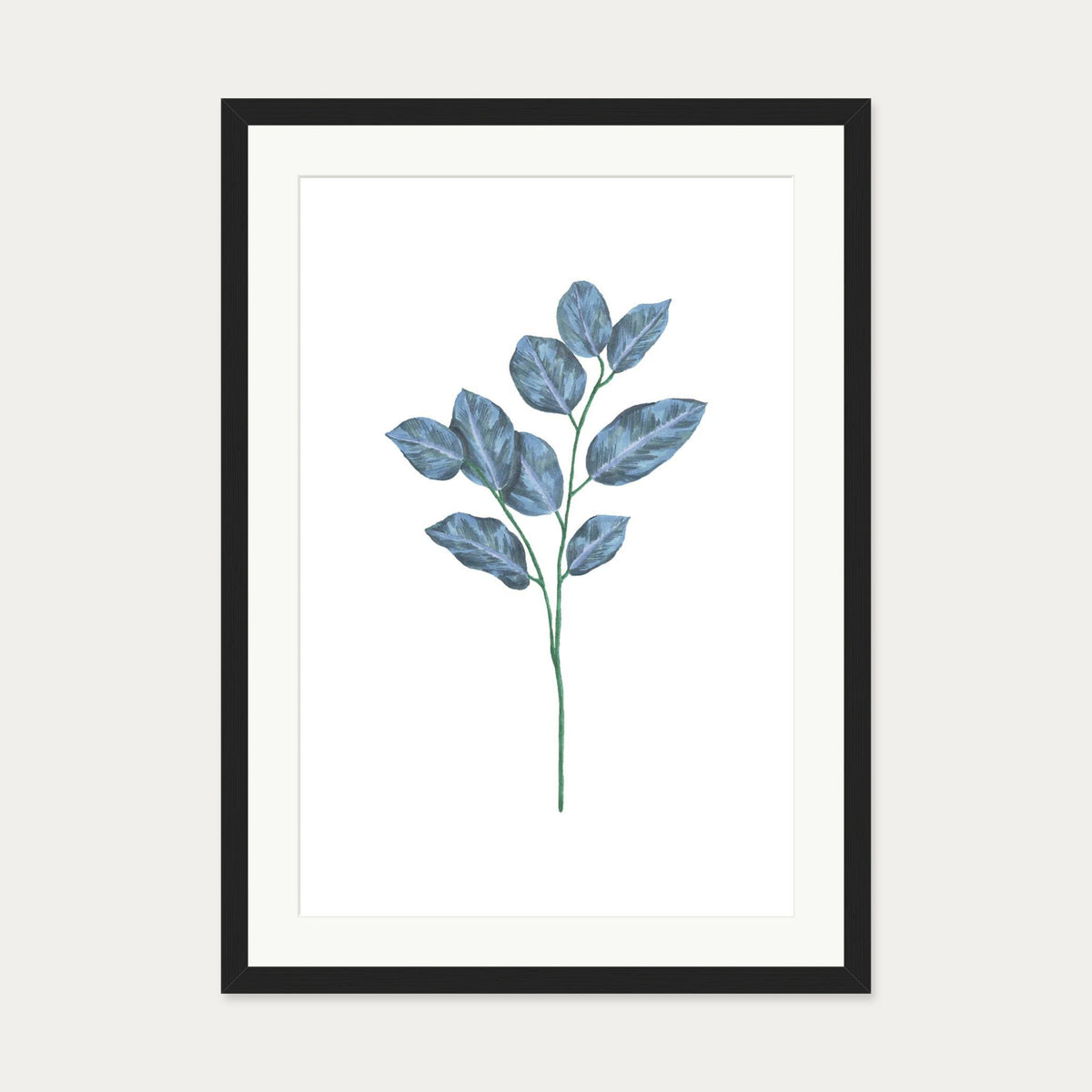 Blue Botanical Stem Art Print — 50 x 70 cm — Black Frame