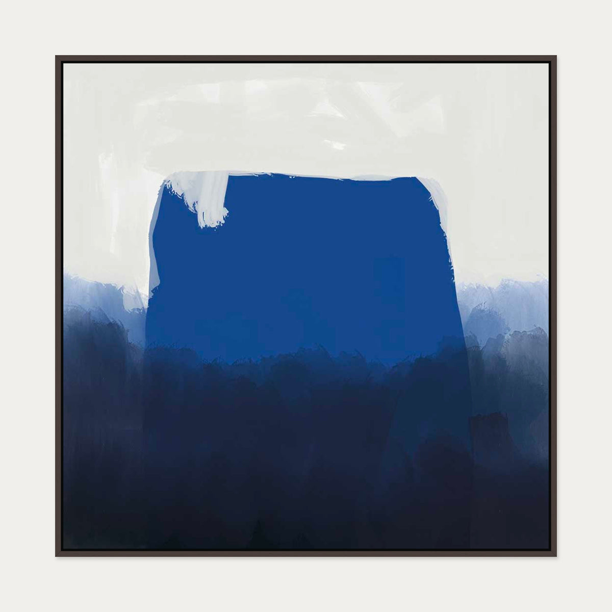 Blue Brush Strokes Canvas Art — 100 x 100 cm — Brown Frame
