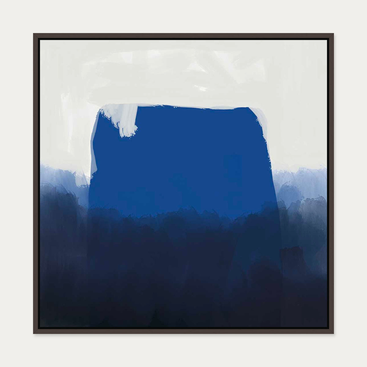 Blue Brush Strokes Canvas Art — 70 x 70 cm — Brown Frame