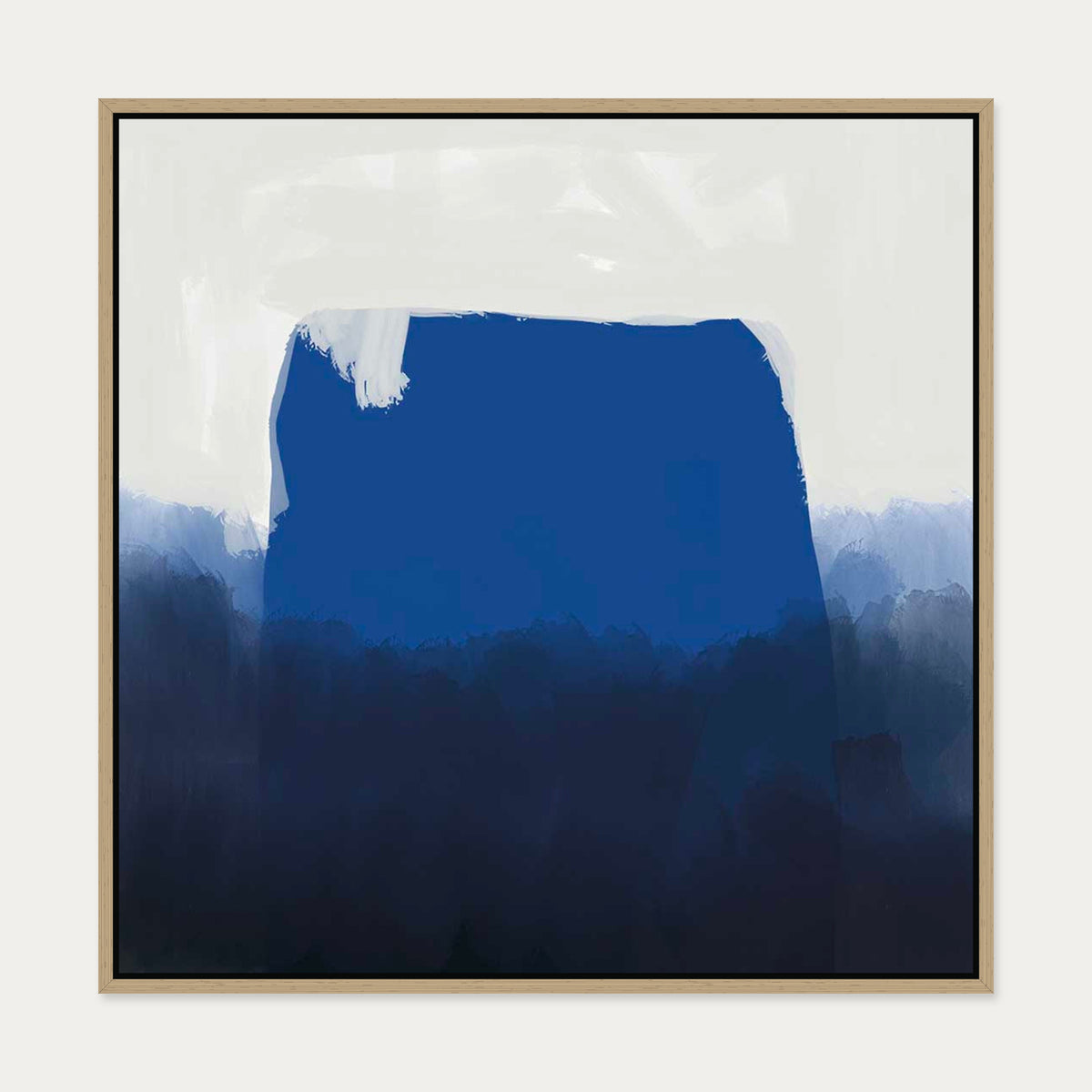 Blue Brush Strokes Canvas Art — 70 x 70 cm — Oak Frame