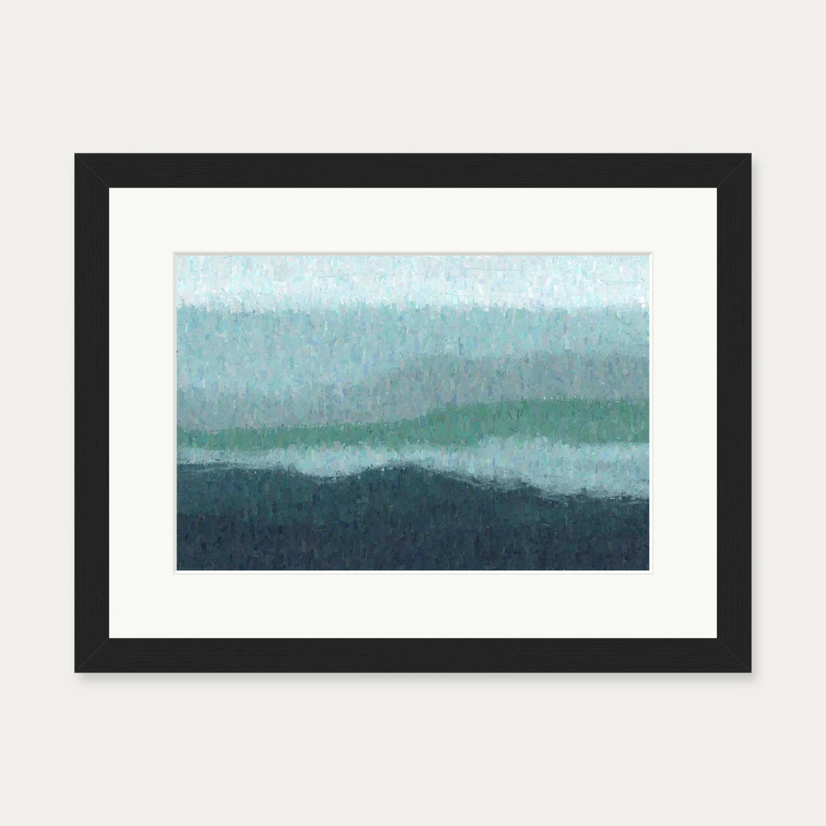 Blue Coastal Abstract Scene Art Print — 30 x 40 cm — Black Frame