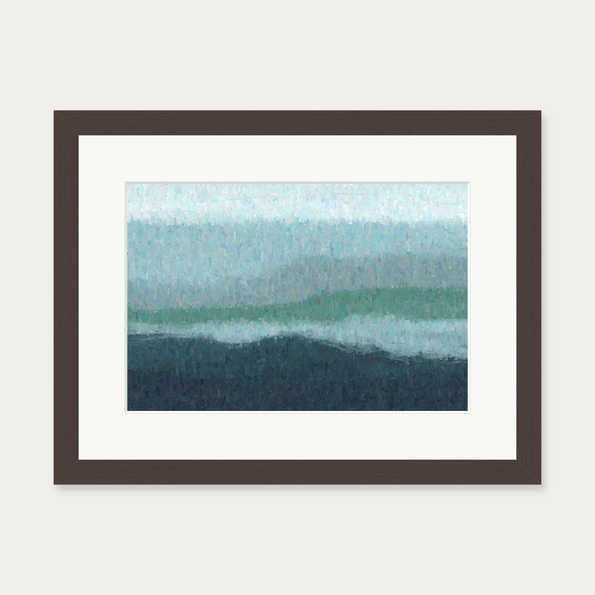 Blue Coastal Abstract Scene Art Print — 30 x 40 cm — Brown Frame