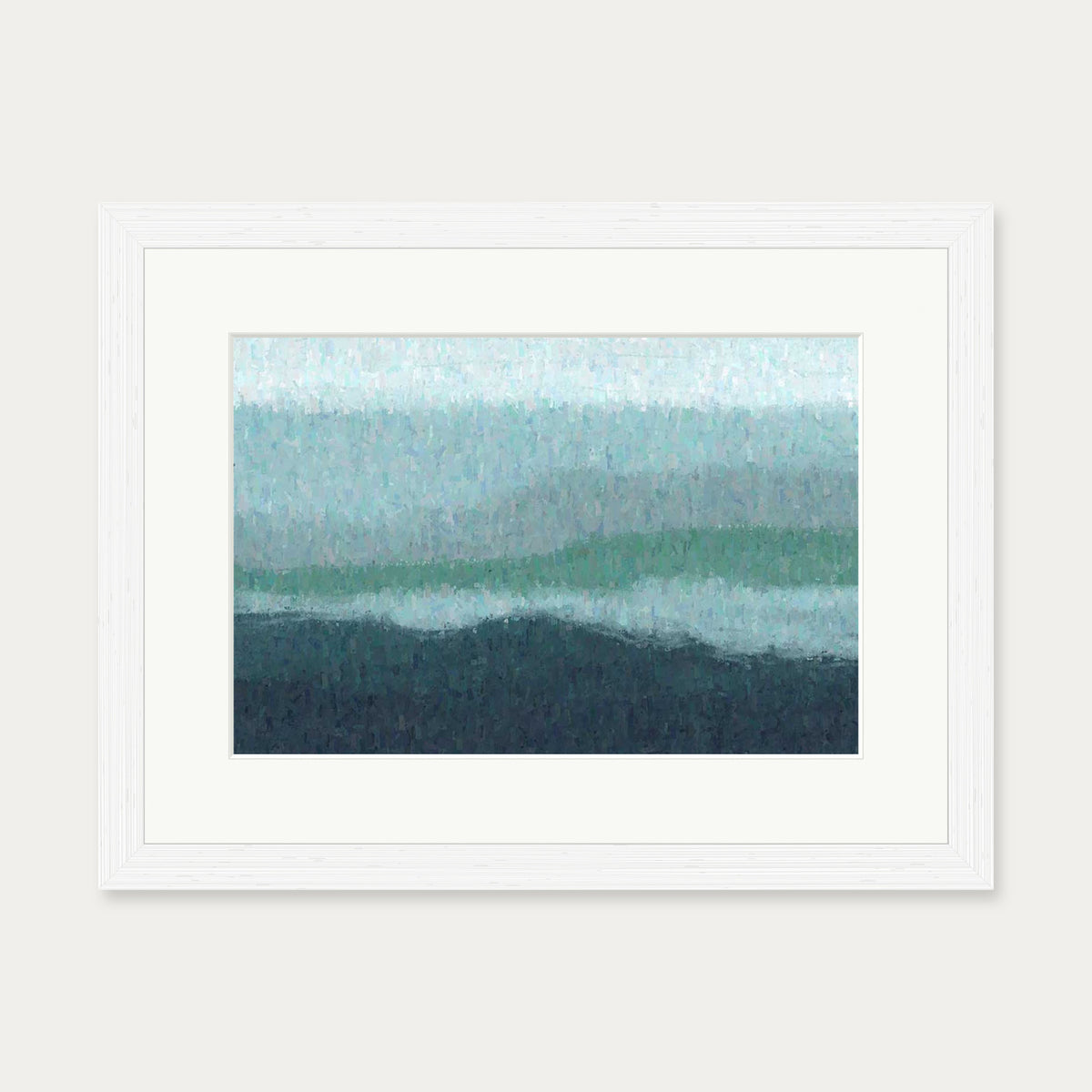 Blue Coastal Abstract Scene Art Print — 30 x 40 cm — White Frame
