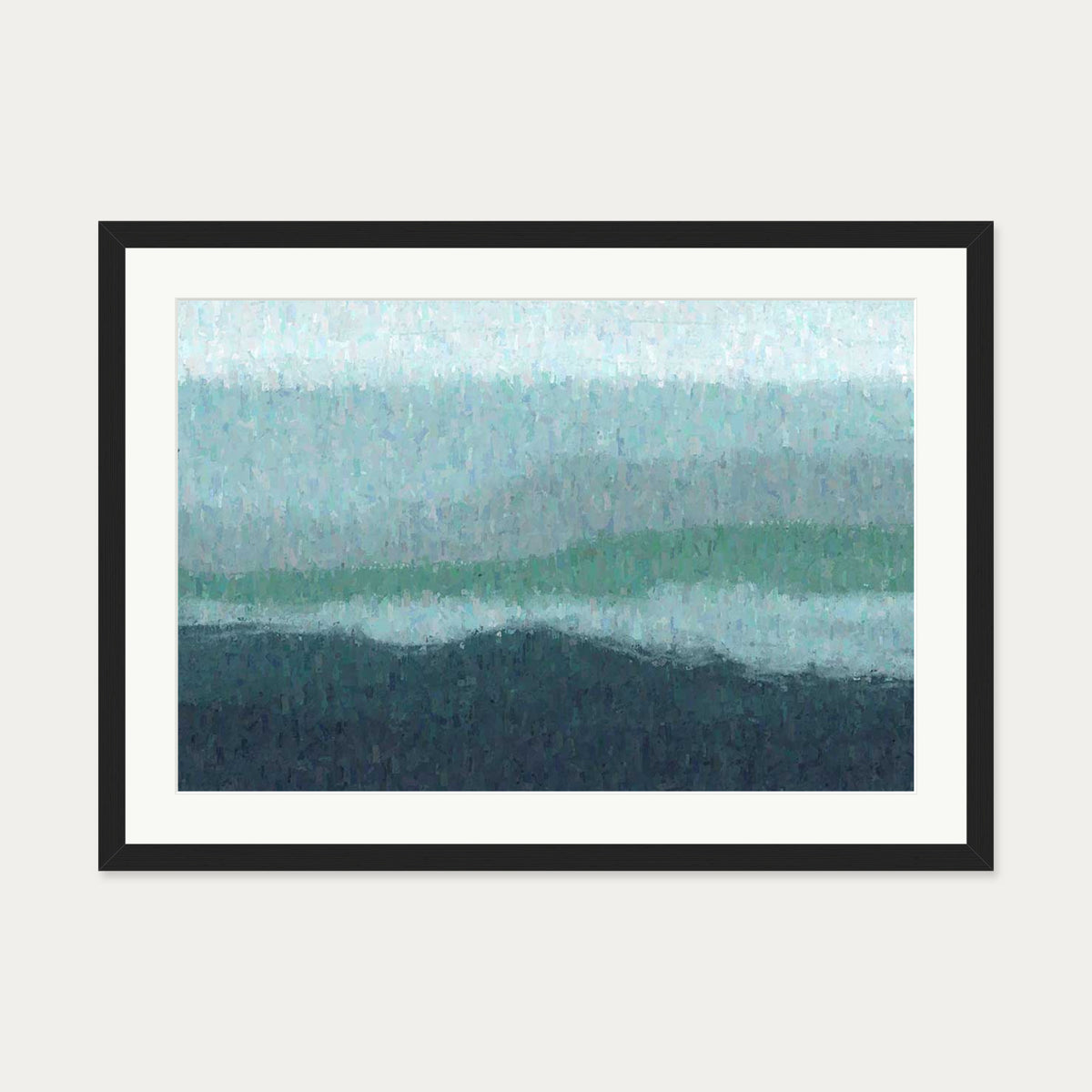 Blue Coastal Abstract Scene Art Print — 50 x 70 cm — Black Frame