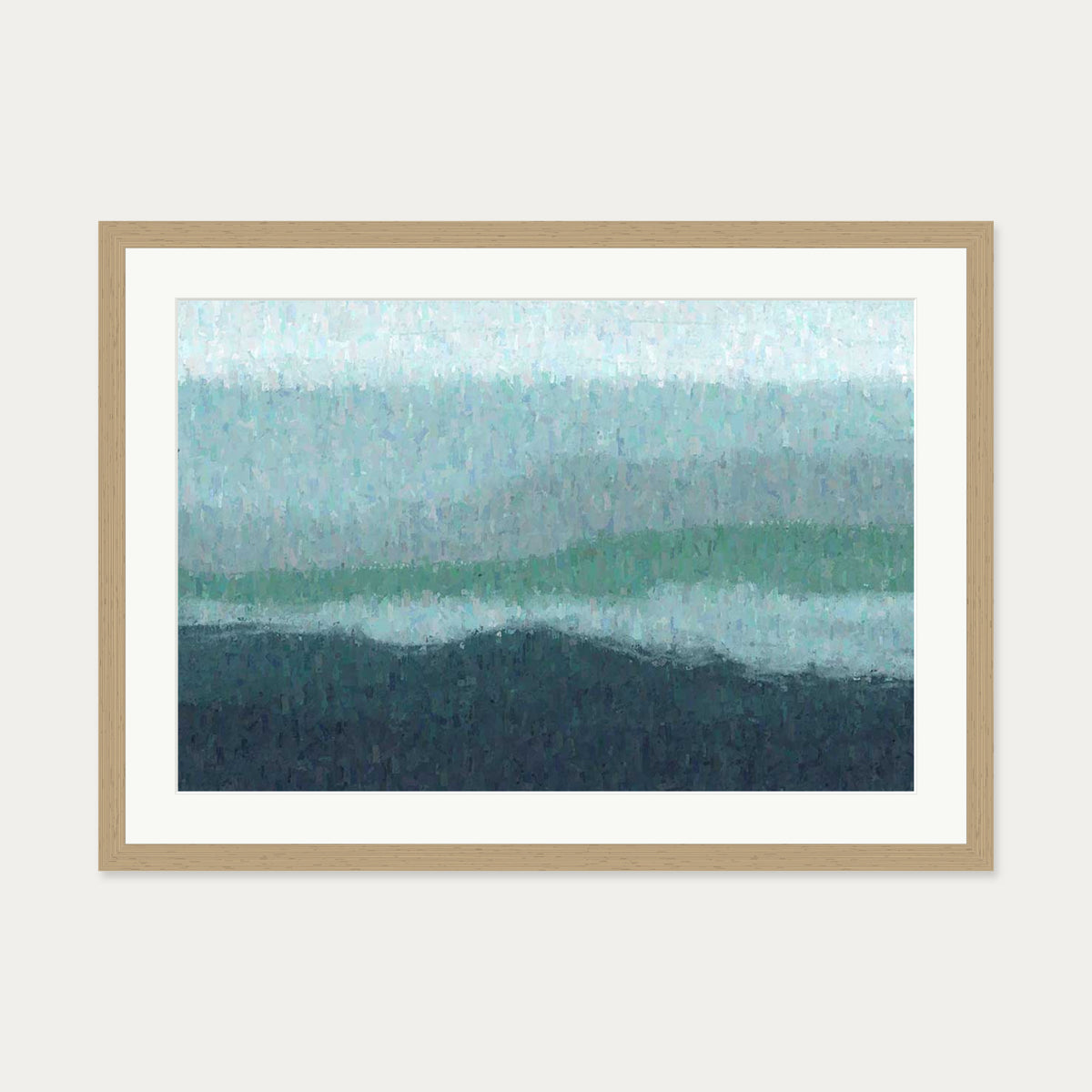 Blue Coastal Abstract Scene Art Print — 50 x 70 cm — Oak Frame