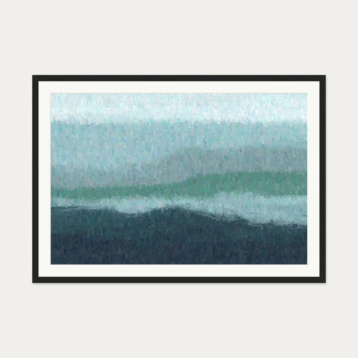 Blue Coastal Abstract Scene Art Print — 70 x 100 cm — Black Frame