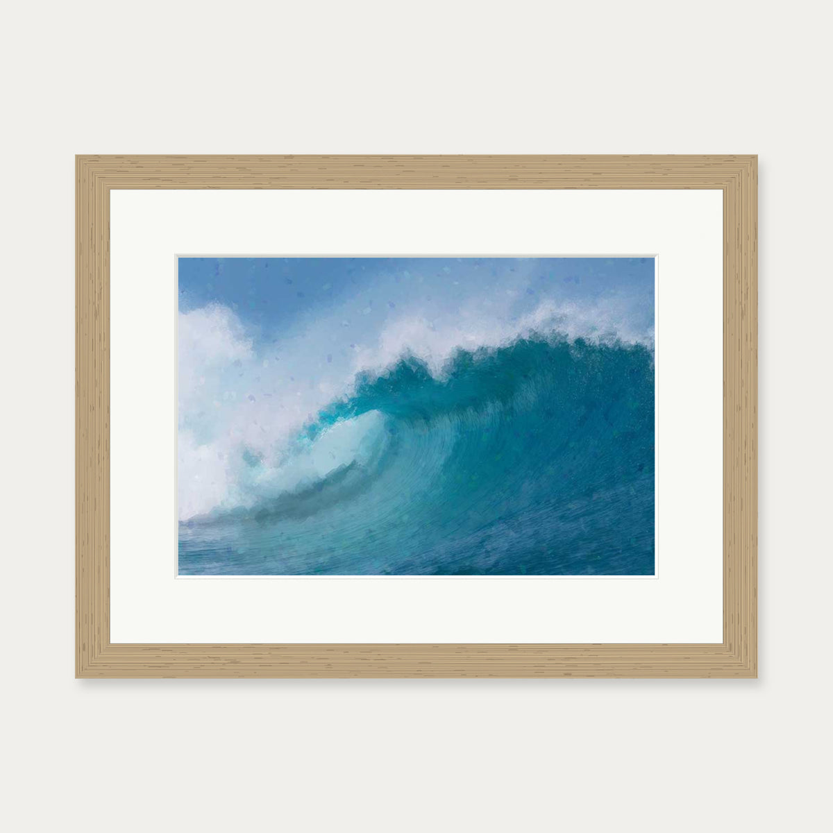Blue Crashing Waves Art Print — 30 x 40 cm — Oak Frame