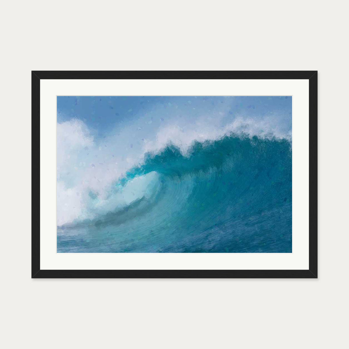 Blue Crashing Waves Art Print — 50 x 70 cm — Black Frame